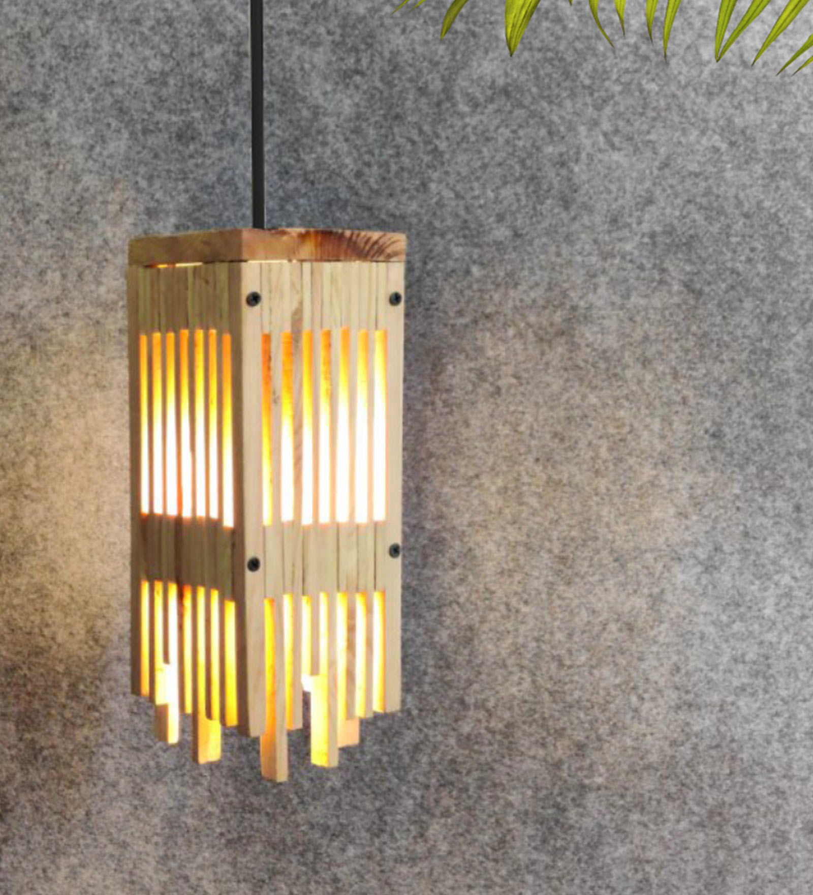 Light Brown Pine Wood Single Hanging Light