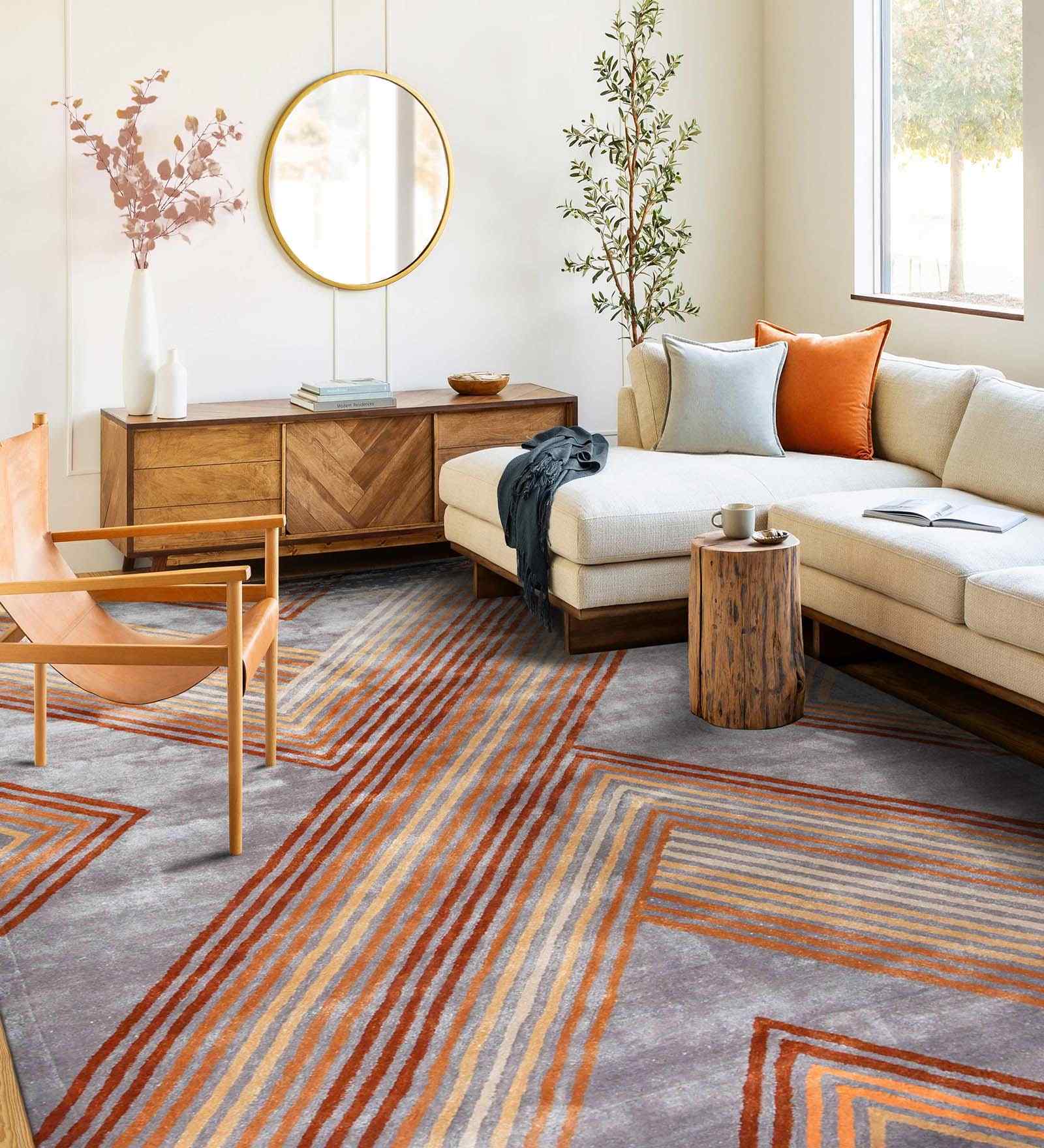 Light Gray Abstract Wool & Viscose 5x8 Feet Handmade Rectangle Carpet