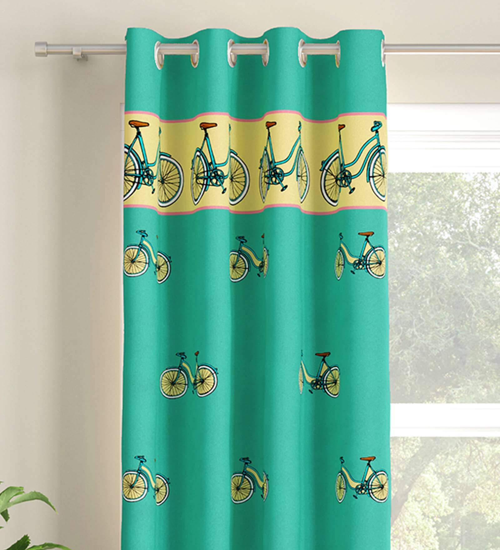 Light Green Abstract Polyester 5 Ft Light Filtering Eyelet Window Curtain