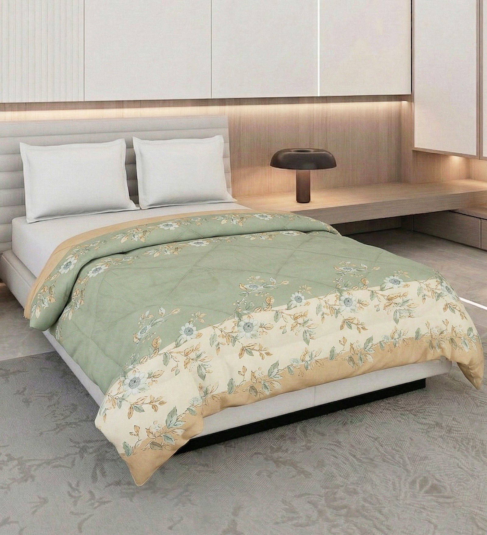 Light Green Polyester Solid 105 GSM Double Bed Comforter