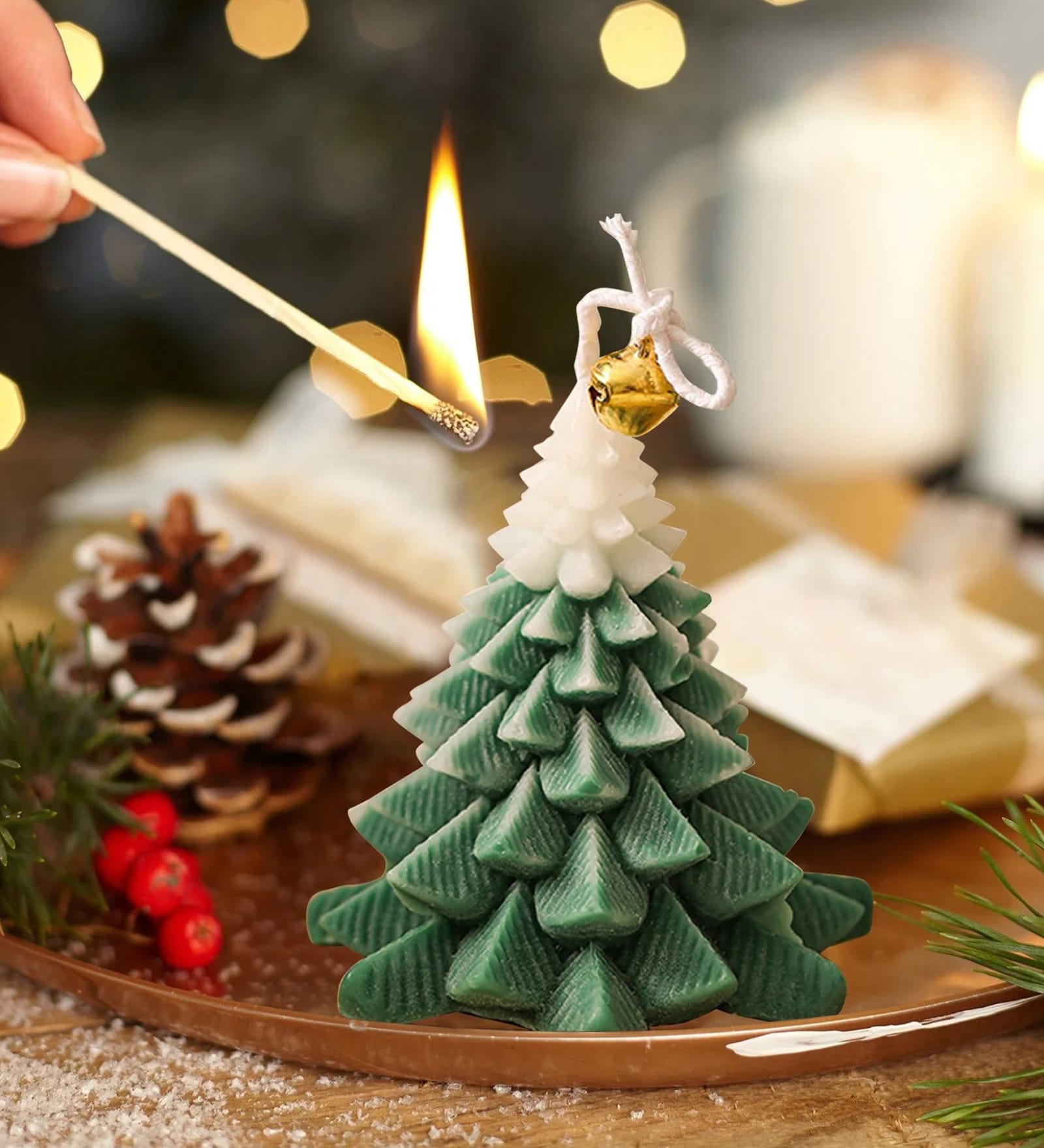 Light Green Velvet Rode Scented Christmas Tree Candle