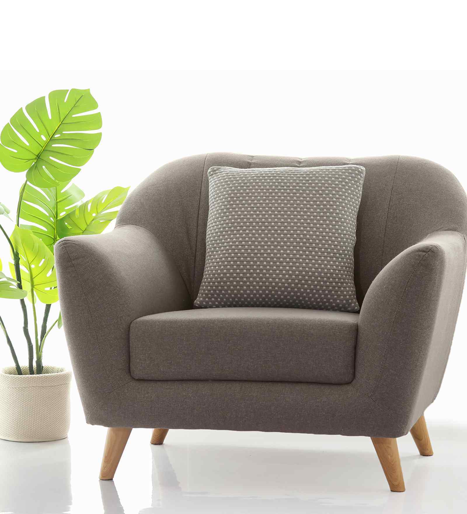 Light Grey & Natural 100% Cotton Tiny Check 16X16 Inches Knitted Cushion Cover