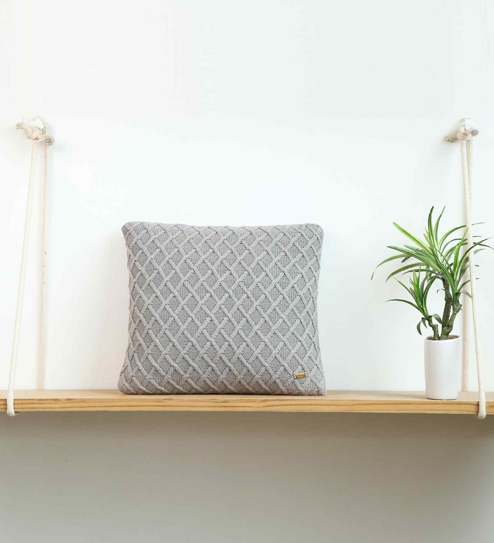 Light Grey 100% Cotton Crest16X16 Inches Knitted Cushion Cover