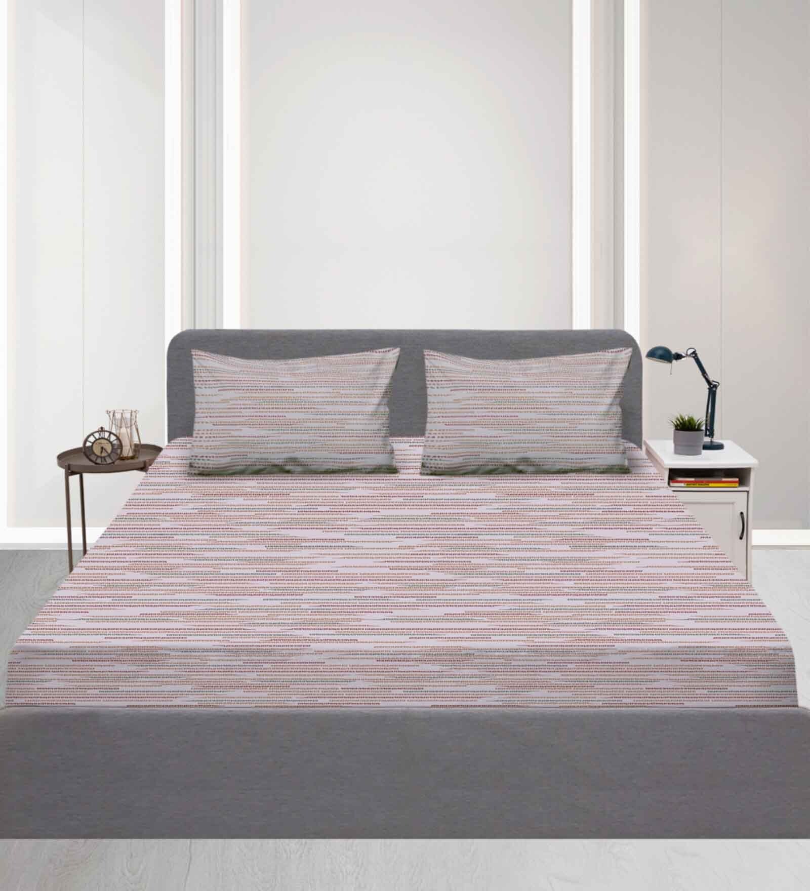 Light Grey Abstract 120 TC 100% Cotton Single Bed Sized Bed Sheets With 1 Pillow Cover