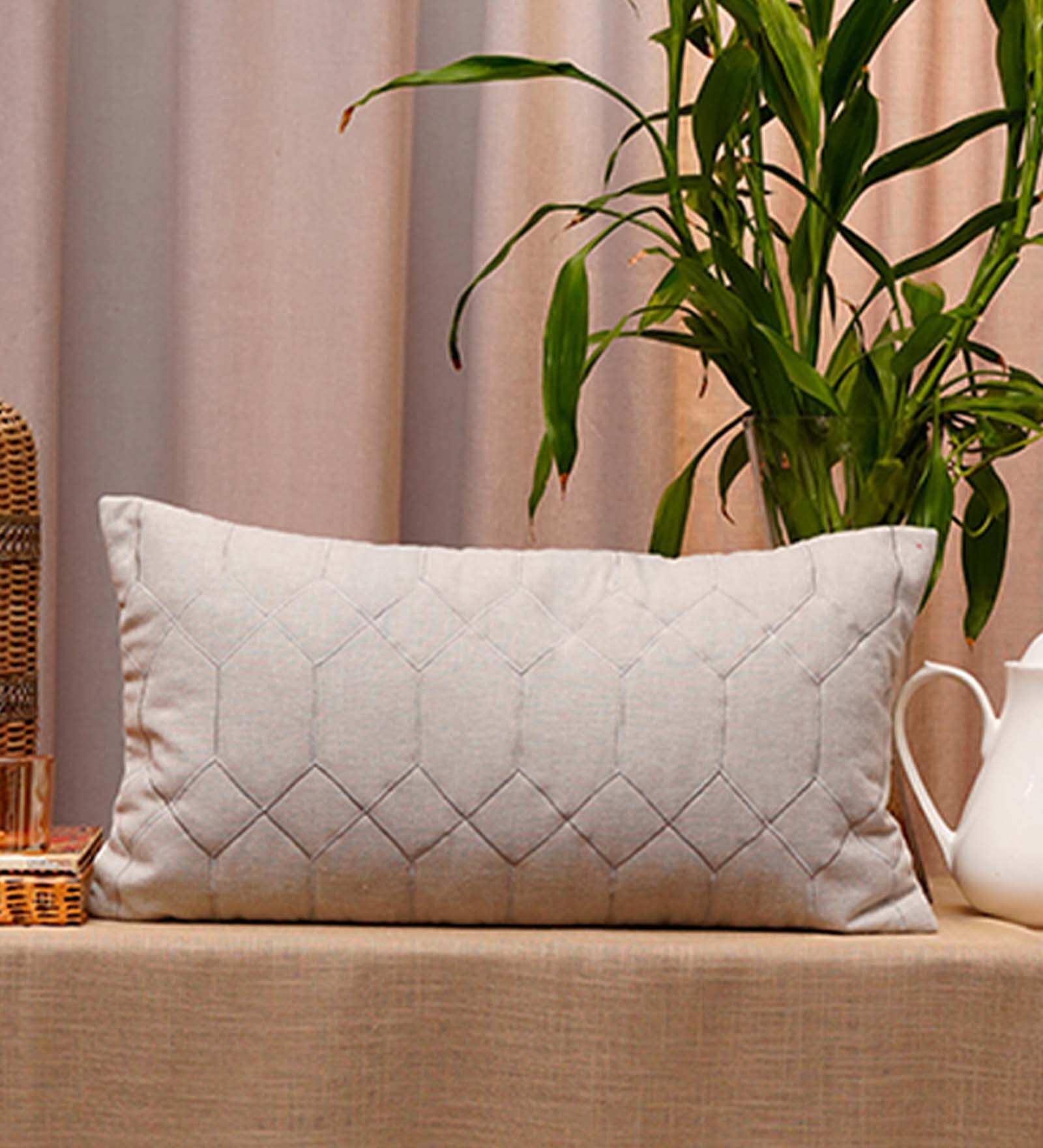 Light Grey Textured Cotton Blend 22 x 12 Inches Cushion Cover