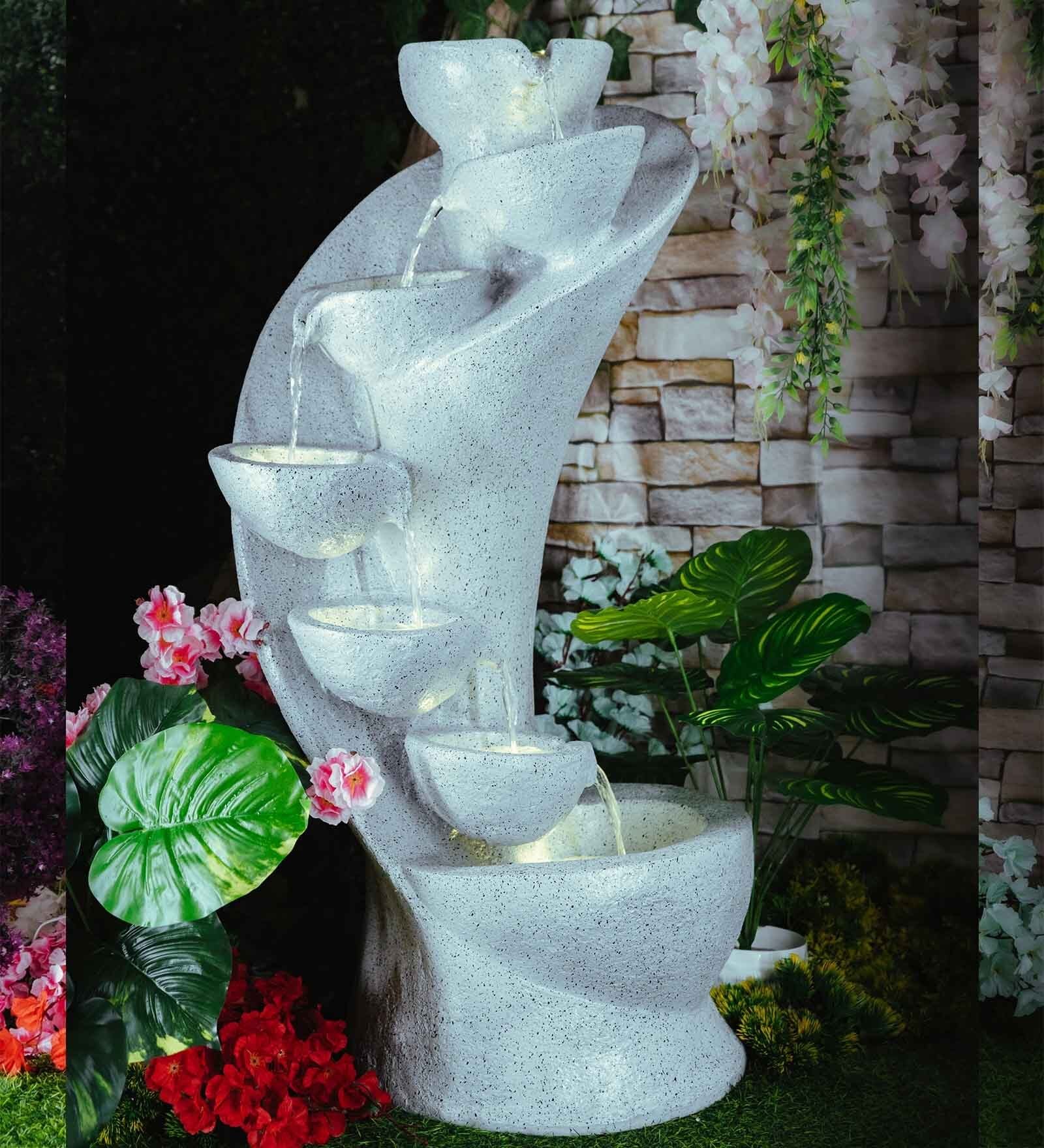 Light Grey Fiber Glass 7 Stacked Chalice Water Fountain