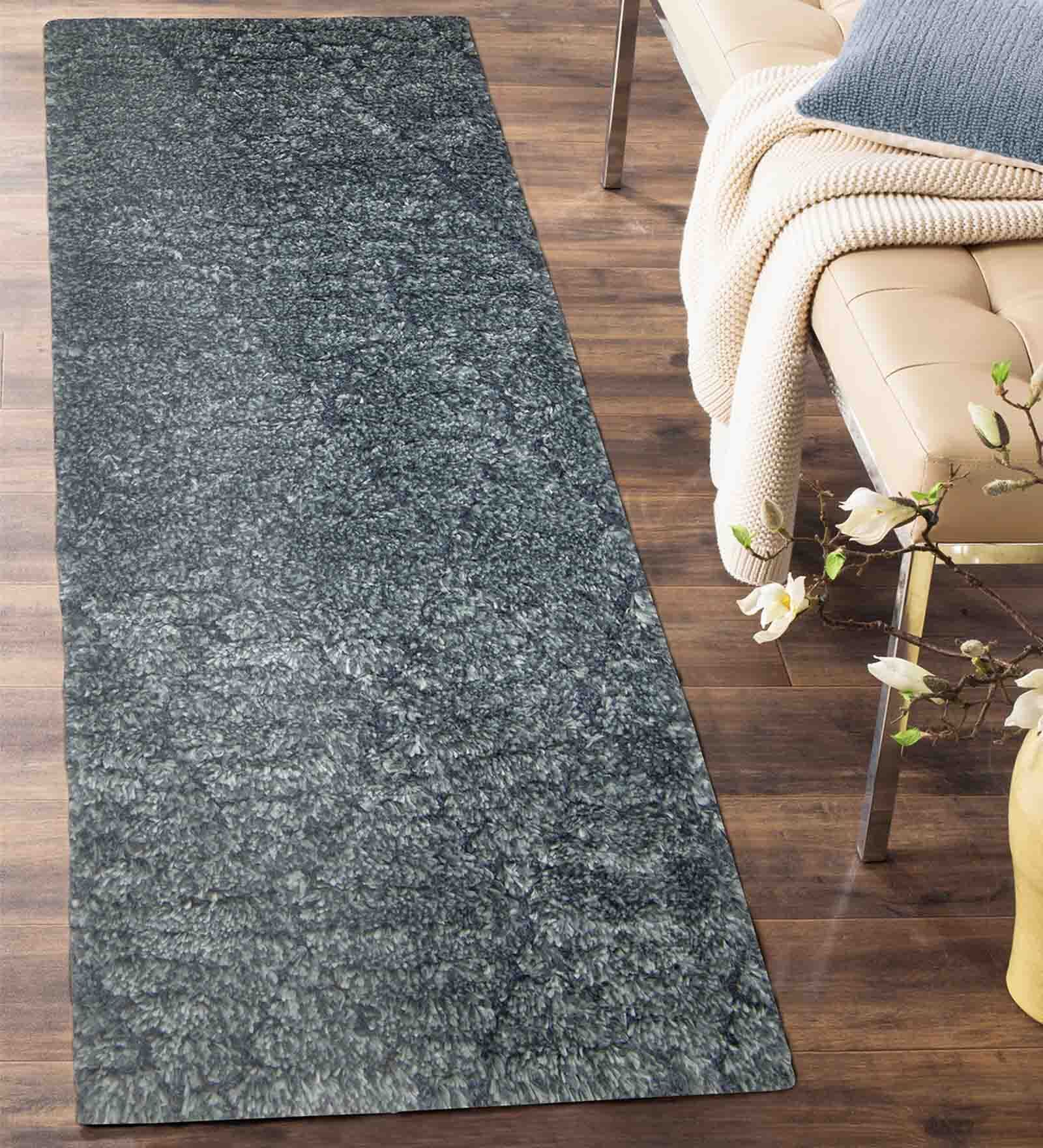 Light Grey Geometric Polyester 59x24 Inches Machine Made Floor Runner