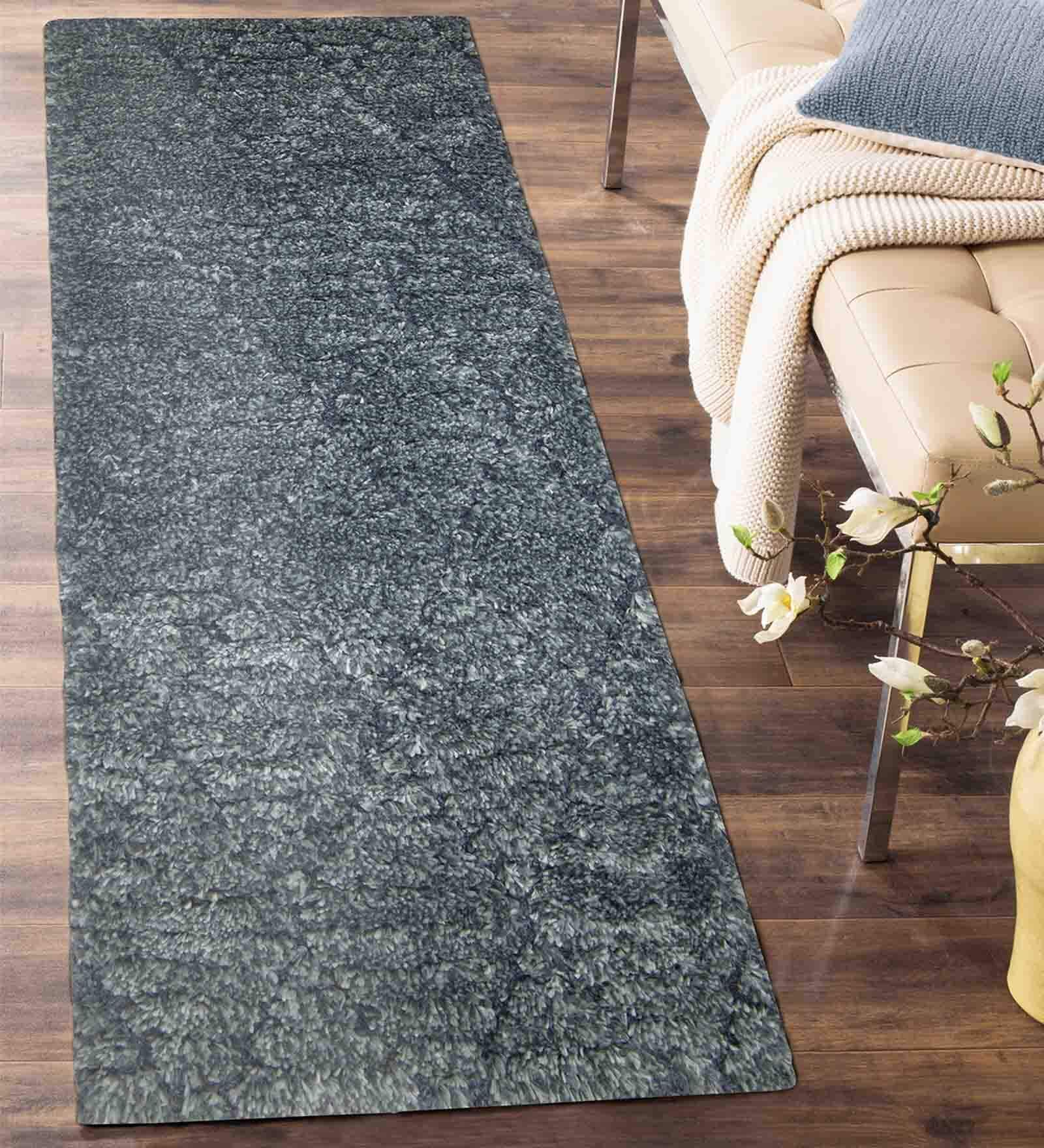 Light Grey Geometric Polyester 59x32 Inches Machine Made Floor Runner