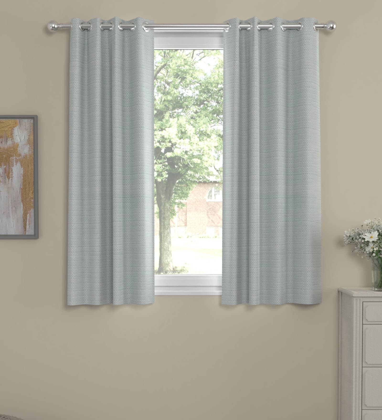 Light Grey Solid Polyester 5 Ft Semisheer Eyelet Window Curtains (Set of 2)