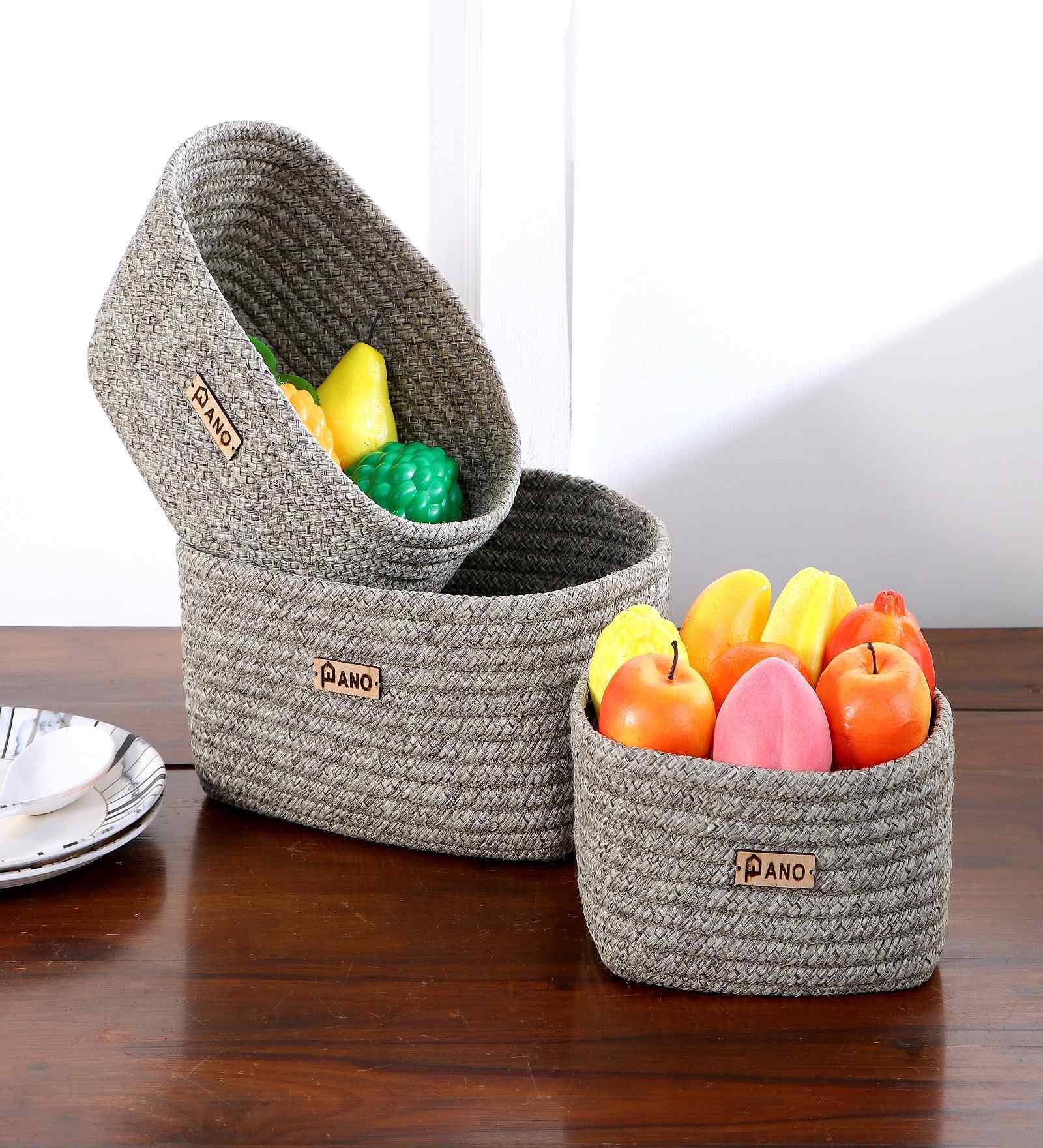 Light Grey Polypropelyene Braided Tri Color Storage Basket