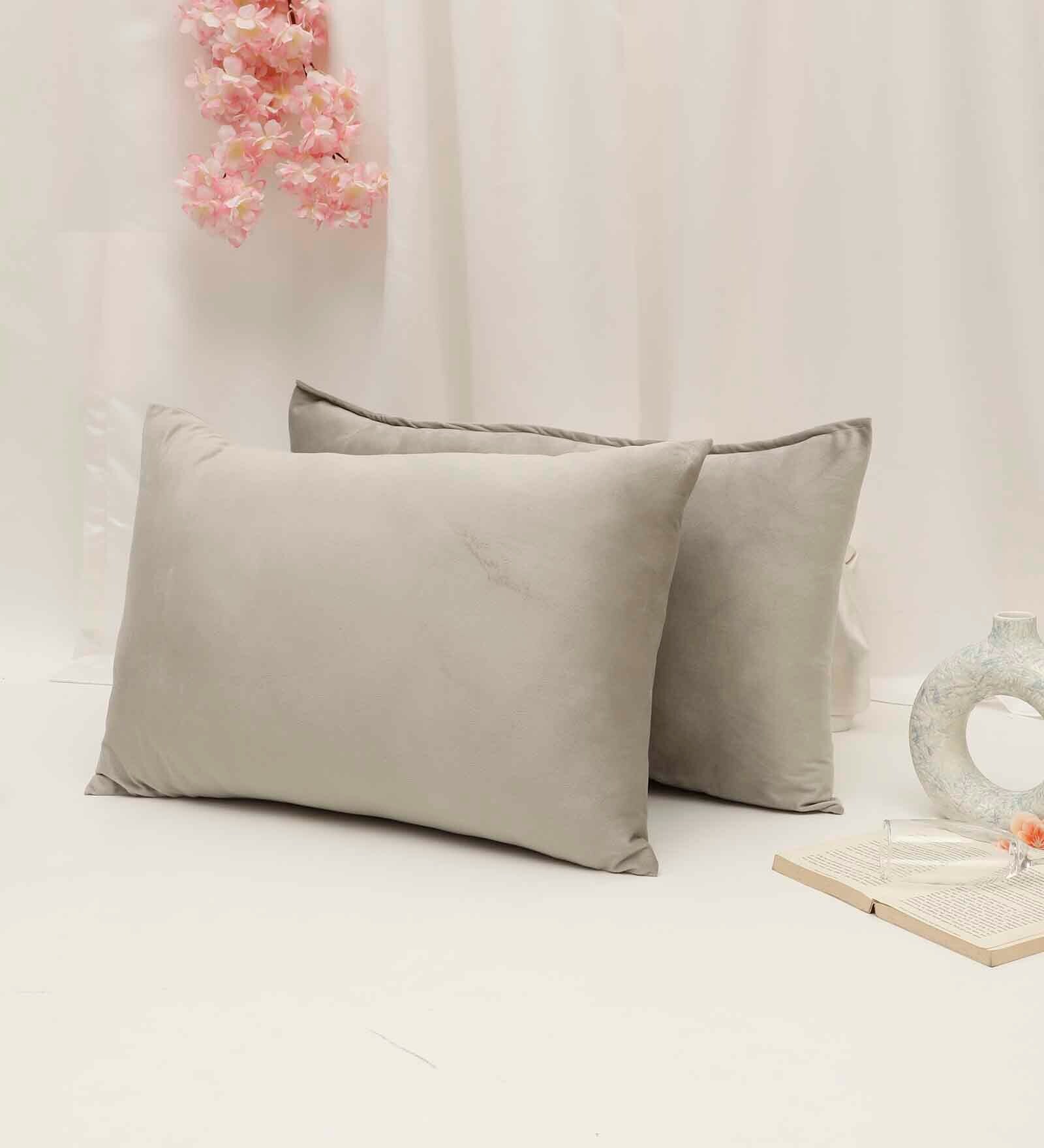 Light Grey Solid 200 TC Velevt 2 Pillow Covers