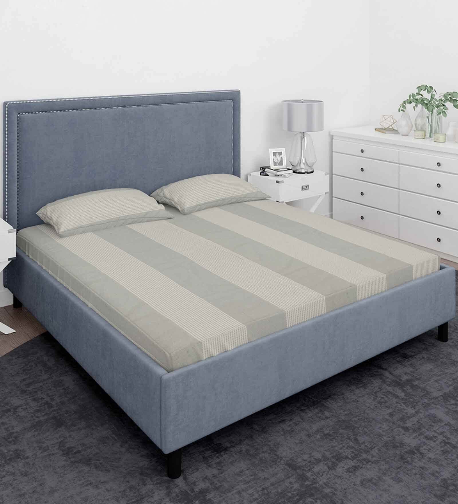 Light Grey Solid 210 TC Cotton Queen Sized 1 Double Bedsheet 2 Pillow Covers