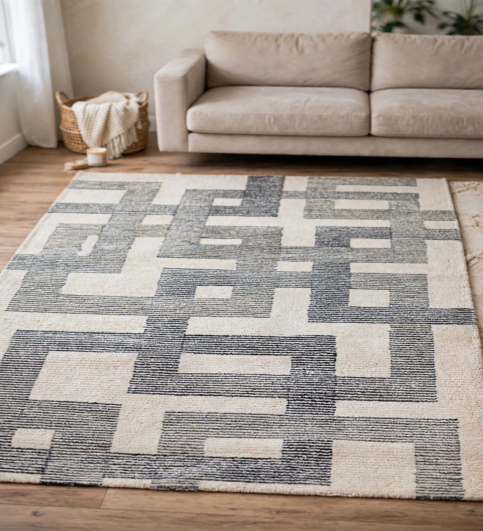 Light-Grey Traditional Wool And Cotton 8 X 5 Feet Hand Tufted Carpet