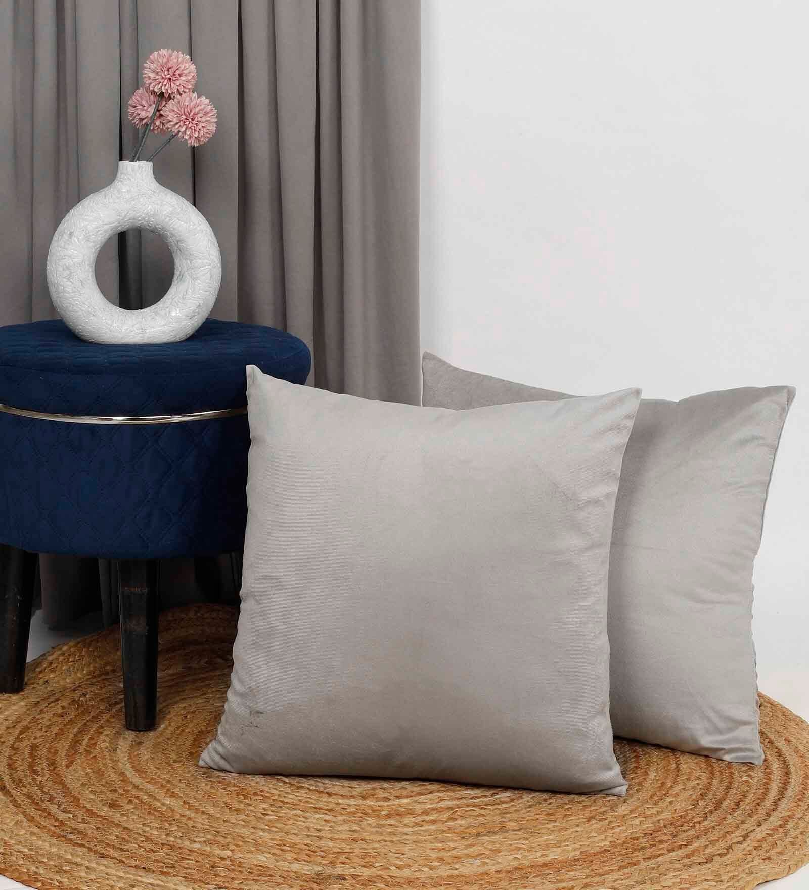 Light Grey Velevt Solids 16x16 inches  Regular Cushion Covers  (2Pcs)