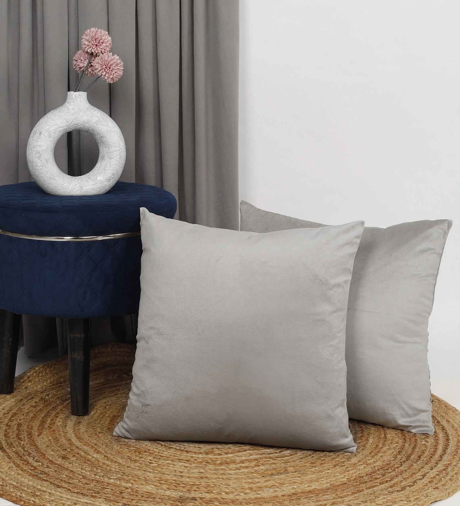 Light Grey Velevt Solids 18x18 inches  Large Cushion Covers  (2Pcs)