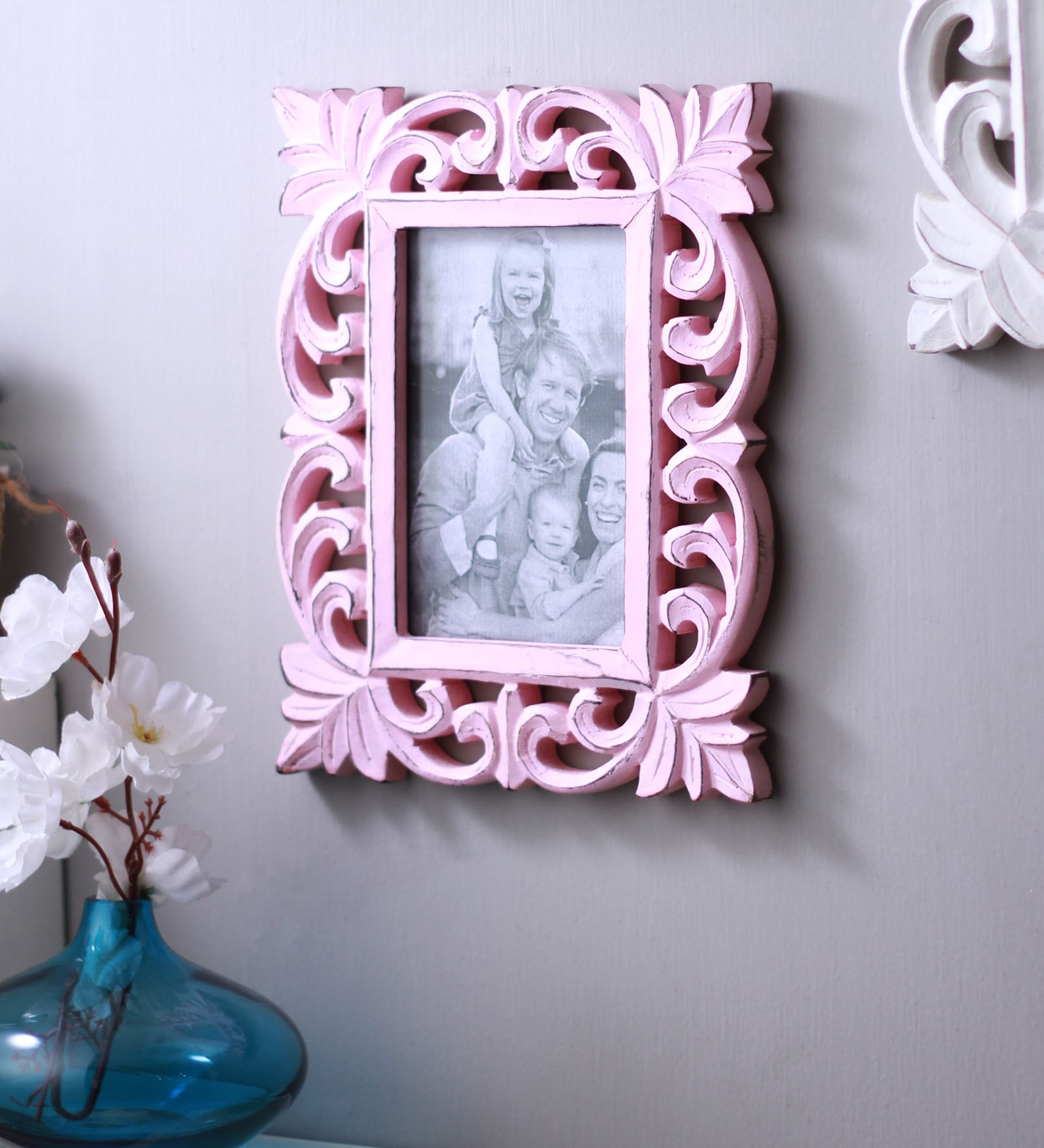 Pink Wooden Handcrafted Vertical Wall Hanging Photo Frame