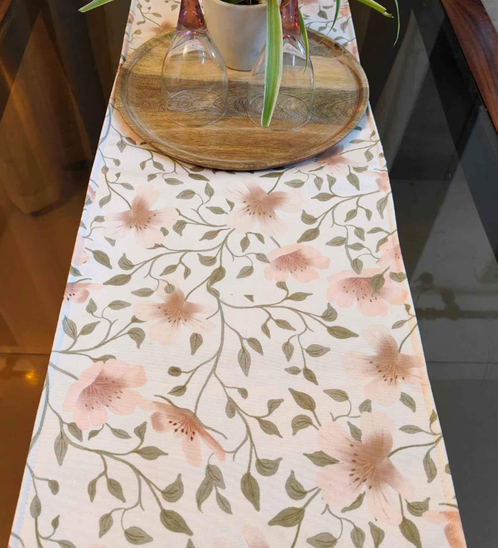 Light Pink Floral Soothing Print Table Runner | 12 X 72 Inches