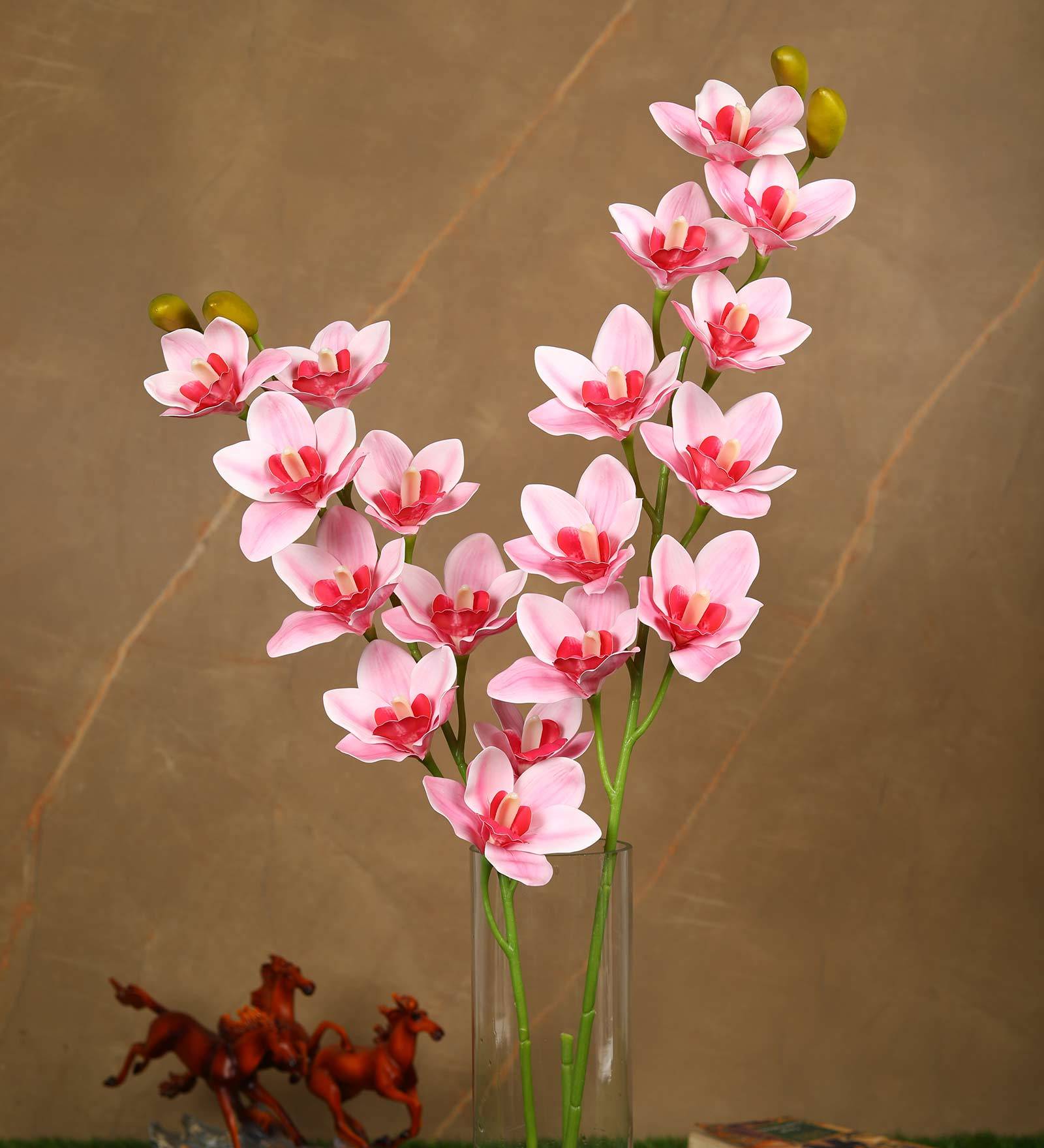 Light Pink Polyurethane Beautiful Artificial Light Cymbidium Orchid Flowers Set of 2