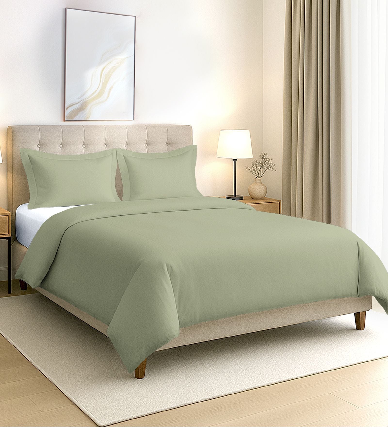 Light Sage Solid 400 TC Cotton Double Sized Duvet Cover