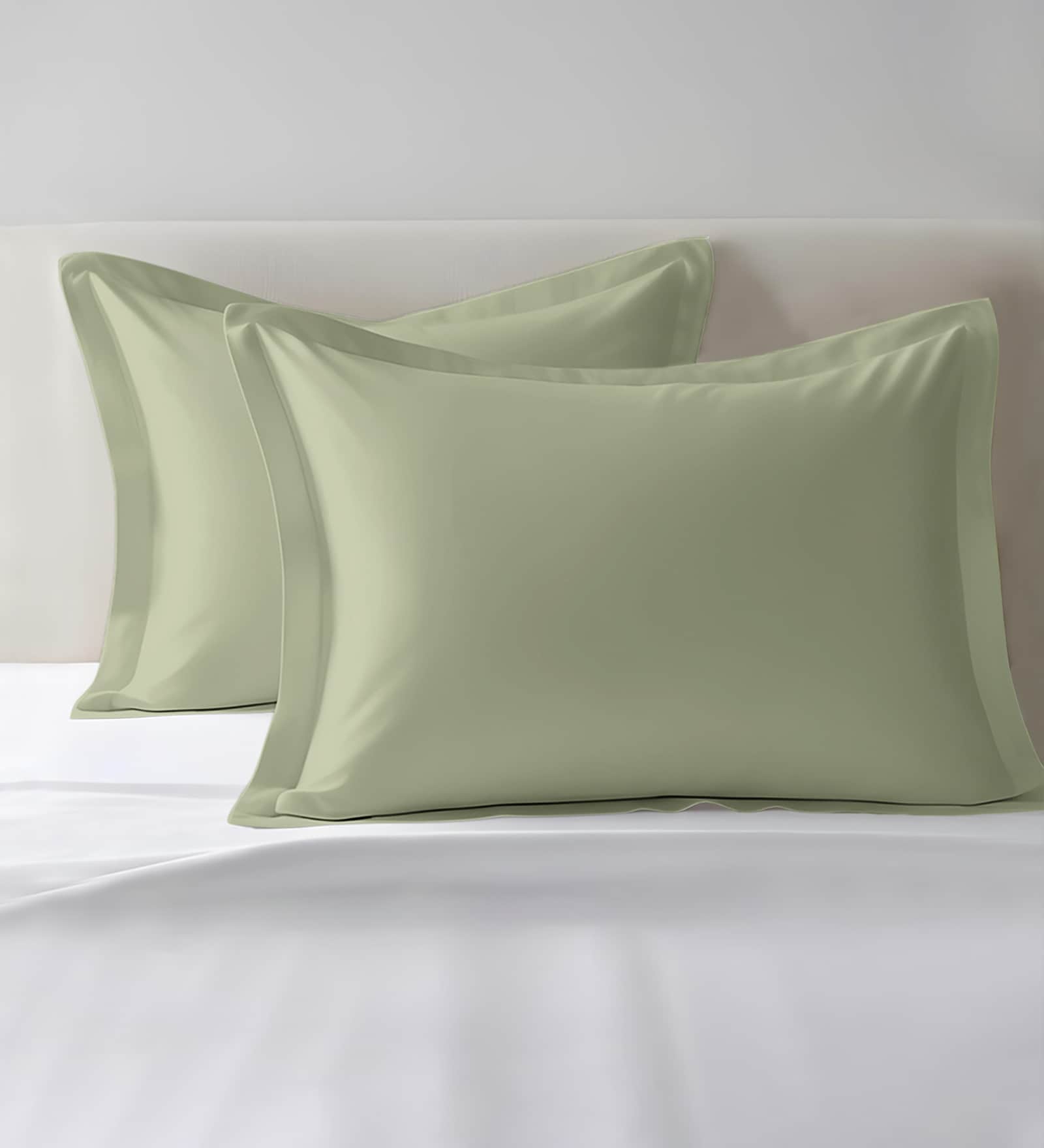 Light sage Solid 400 TC Cotton Standard Sized 2 Pillow Covers