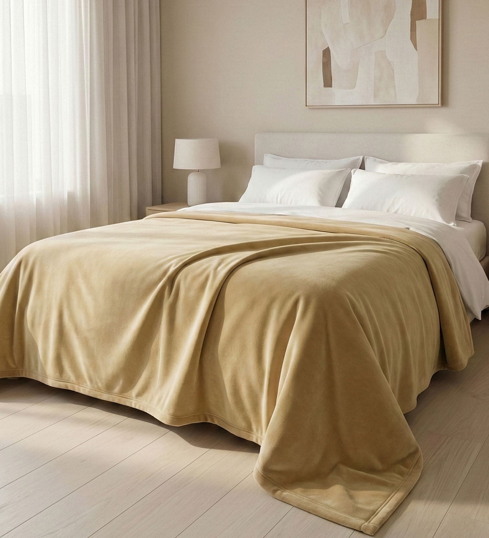 Beige Cloudy Mink Silky-Soft All Season Single Blanket