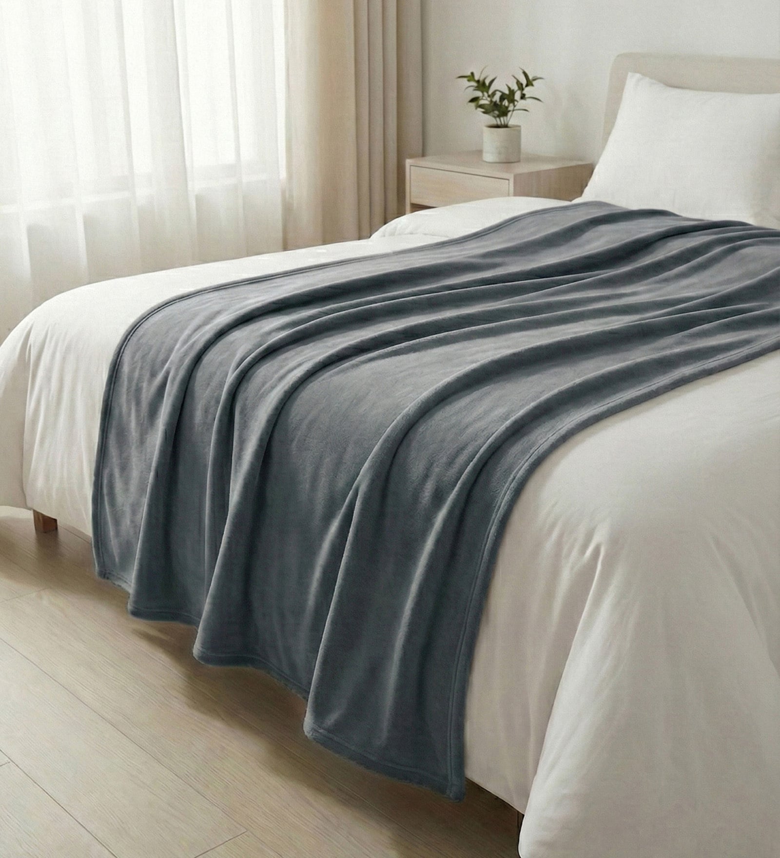 Grey Cloudy Mink Silky-Soft All Season Double Blanket