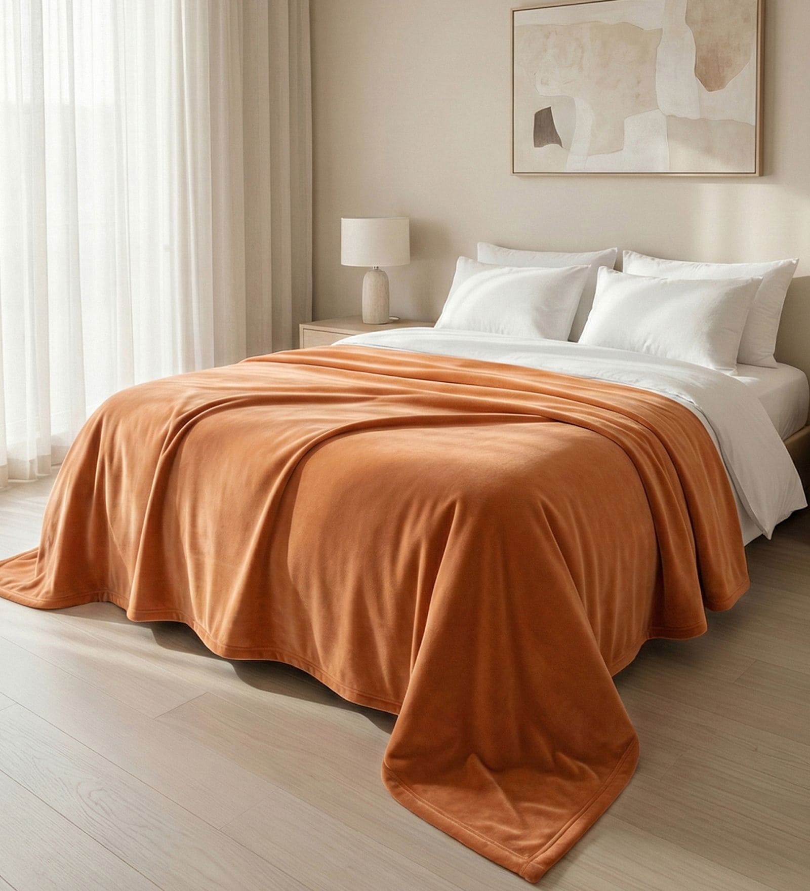 Orange Cloudy Mink Silky-Soft All Season Single Blanket