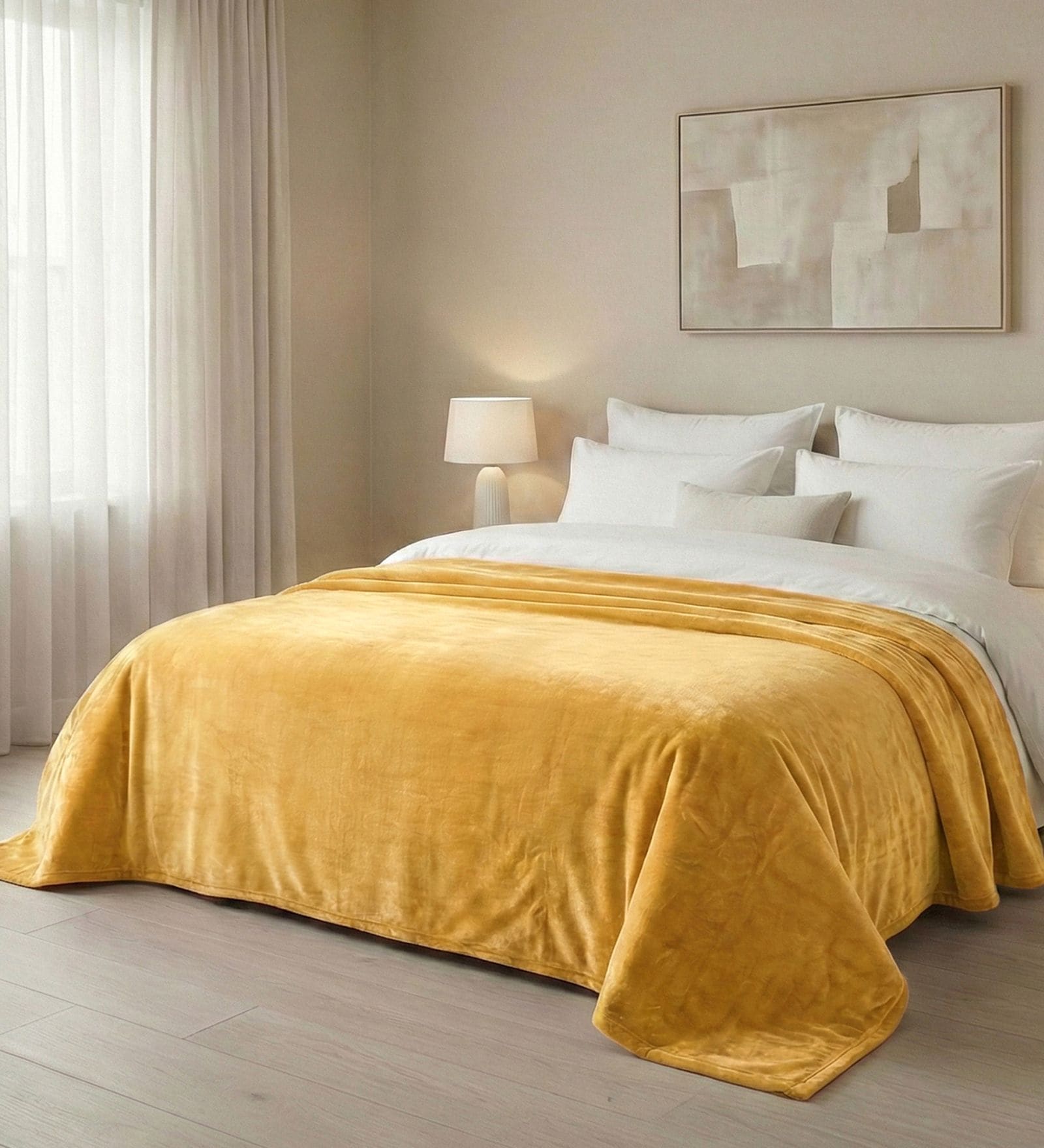 Yellow Cloudy Mink Silky-Soft All Season Single Blanket