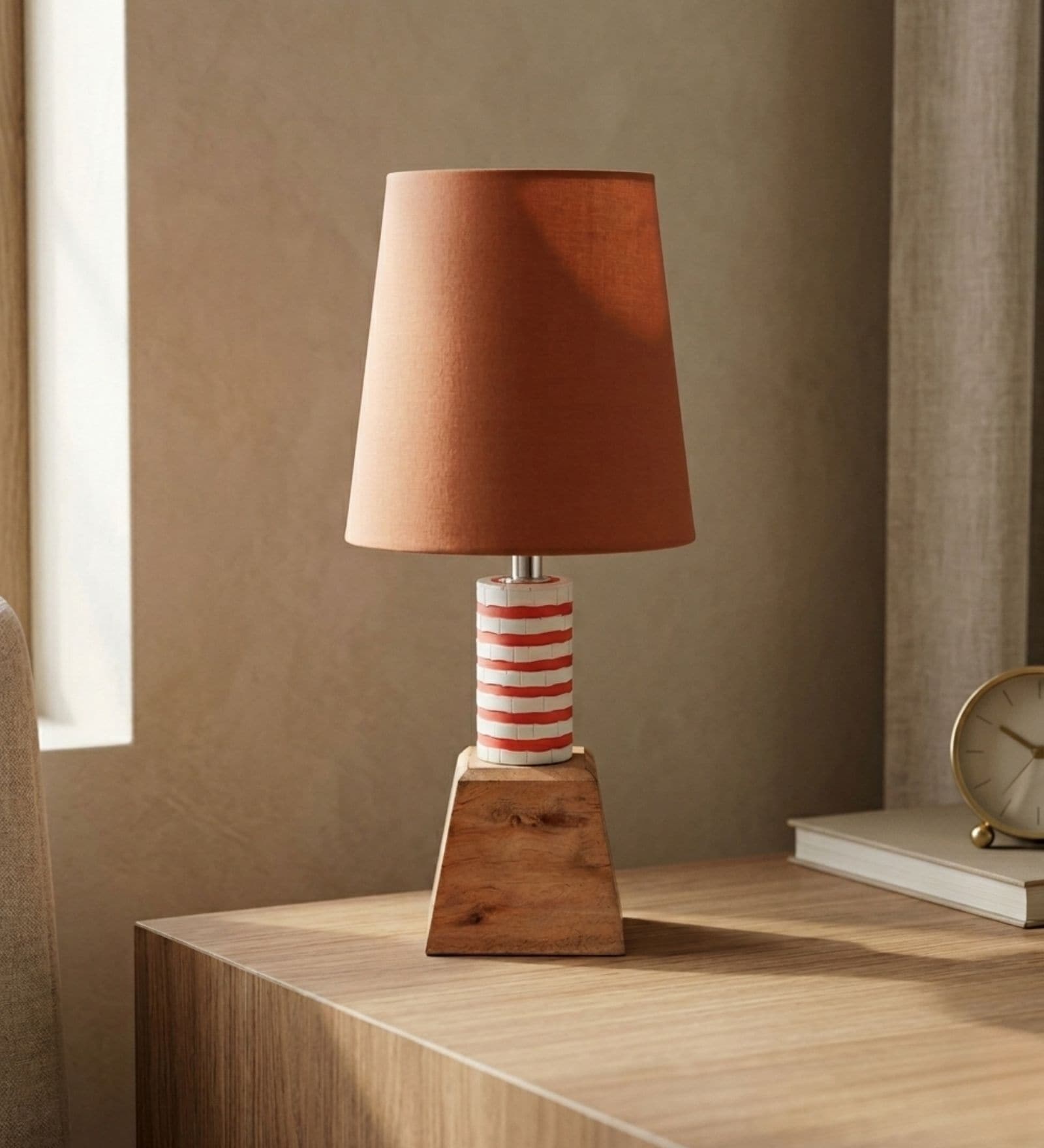 Red Lighthouse Artisan Resin & Wood Table Lamp