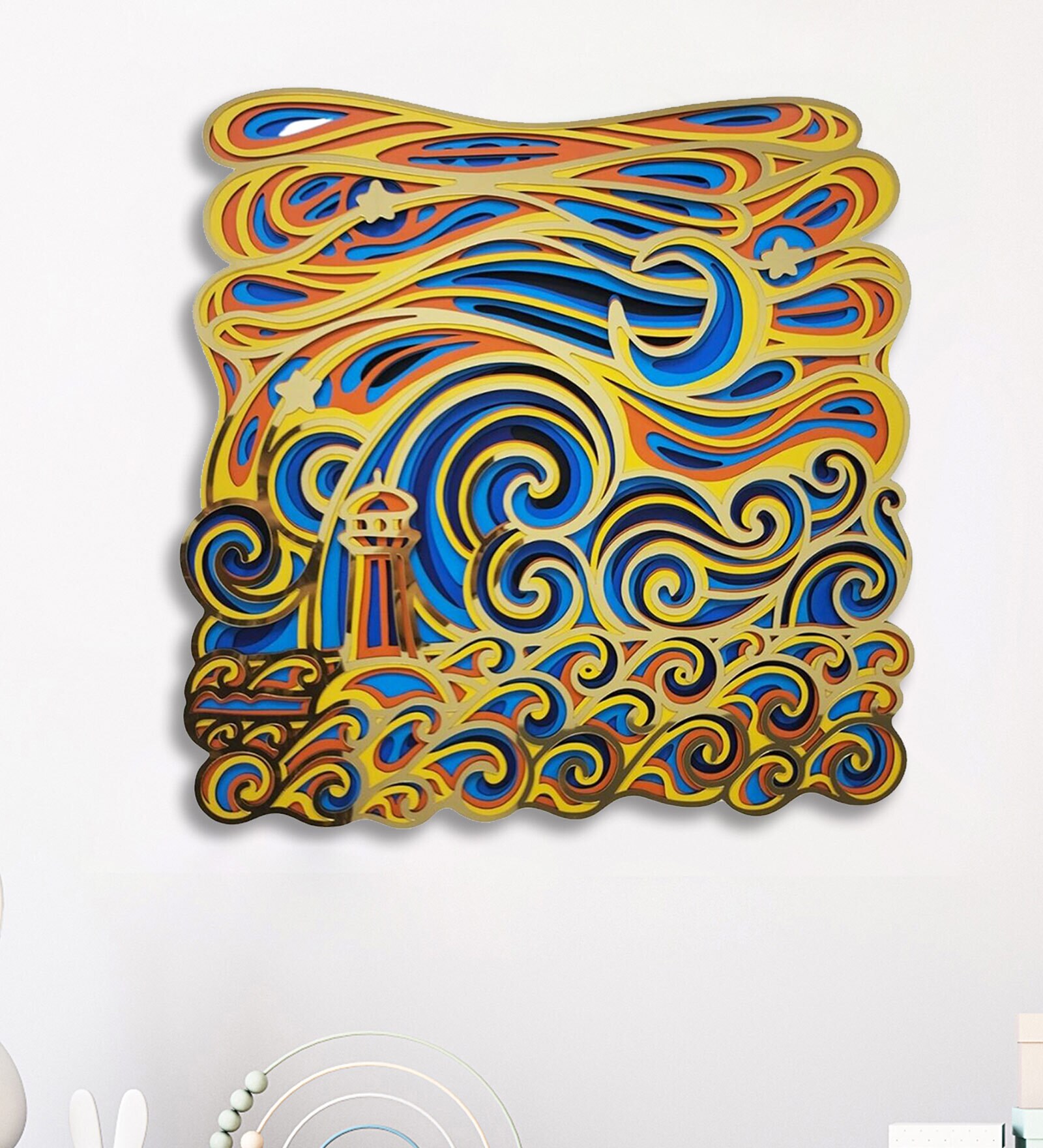 Lighthouse Multicolor Mandala 3D Wooden Wall Art