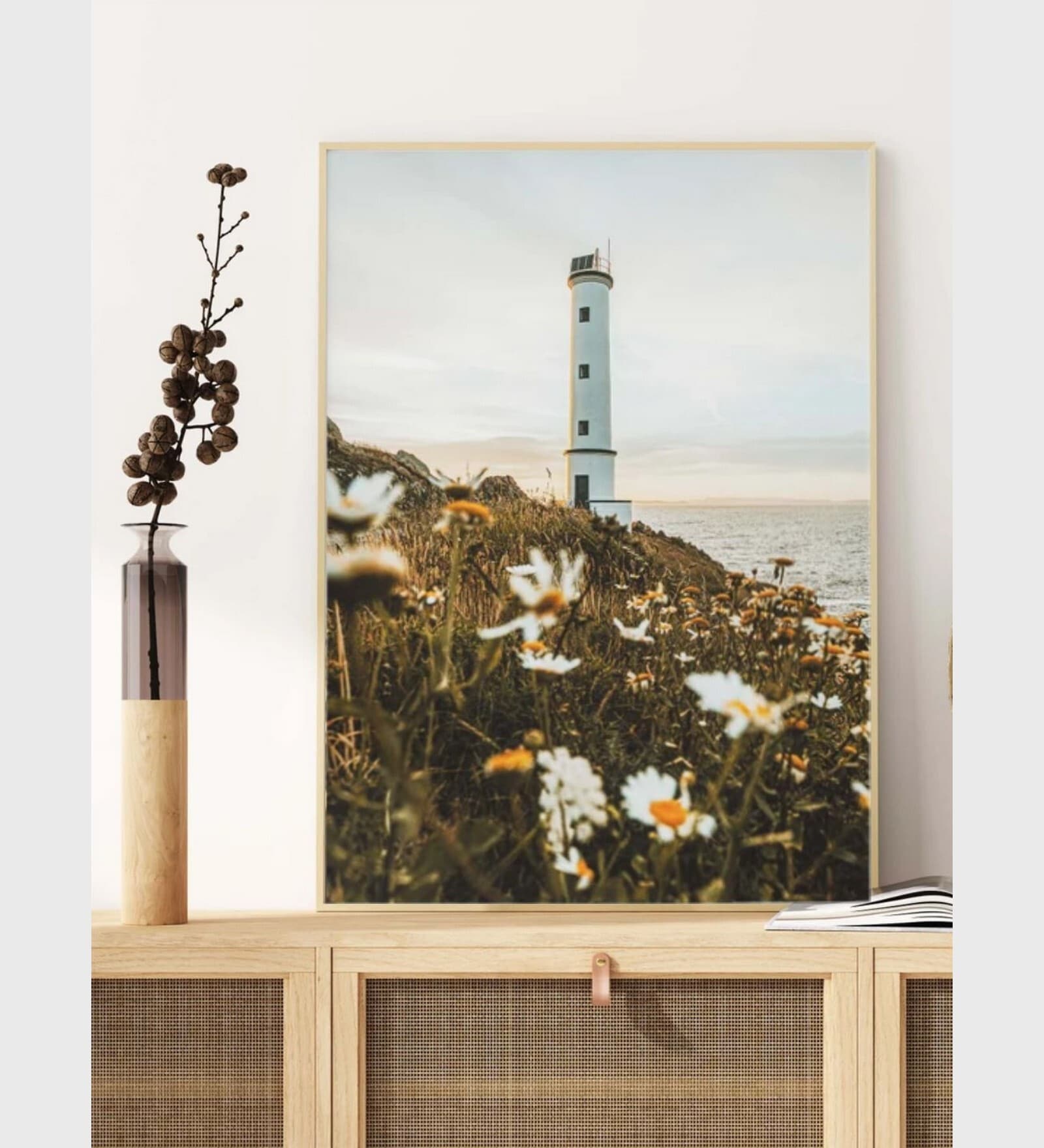 lighthouse with flowers, coastal wall art