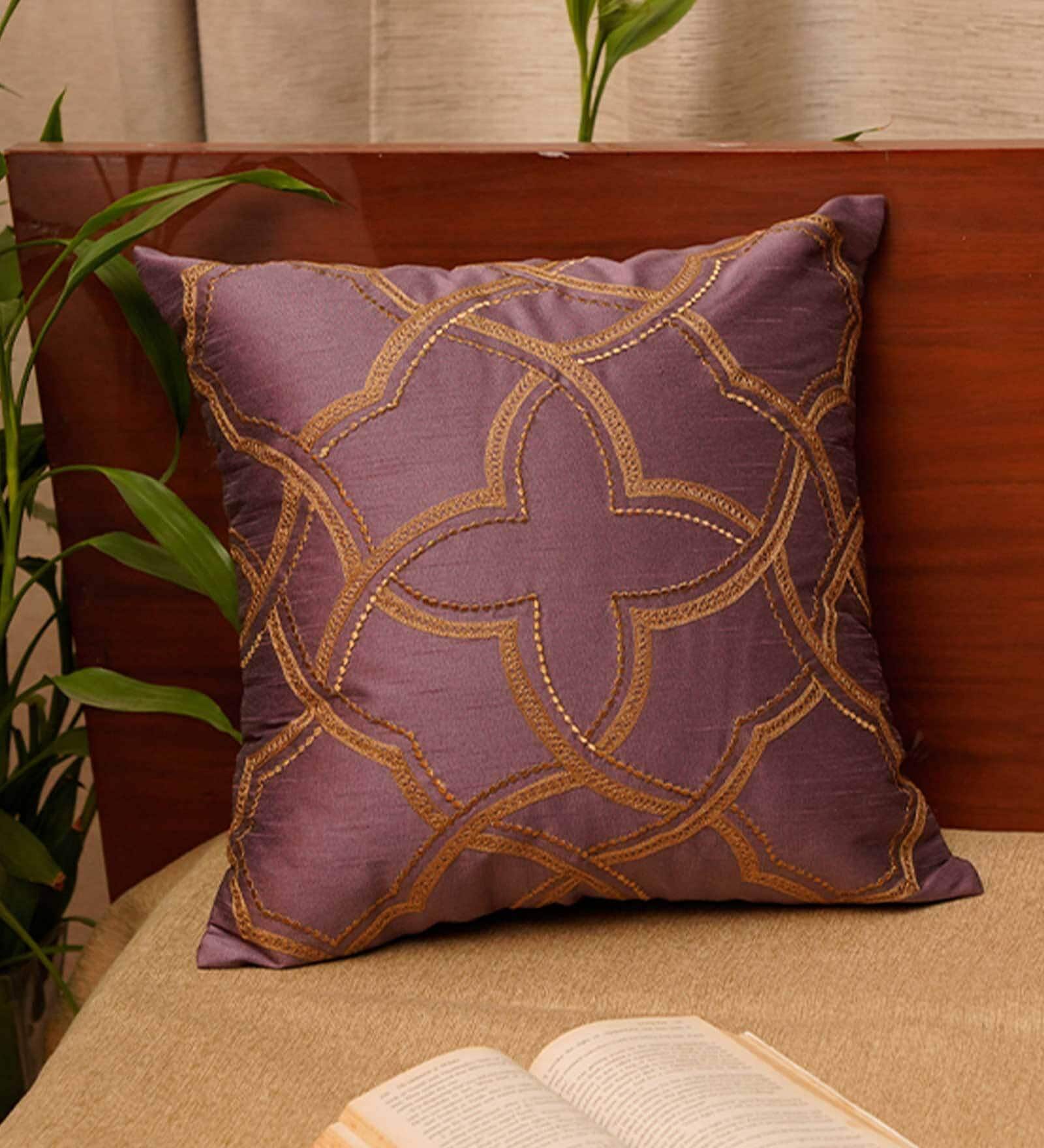 Lavender Textured Polyester 16 x 16 Inches Cushion Cover