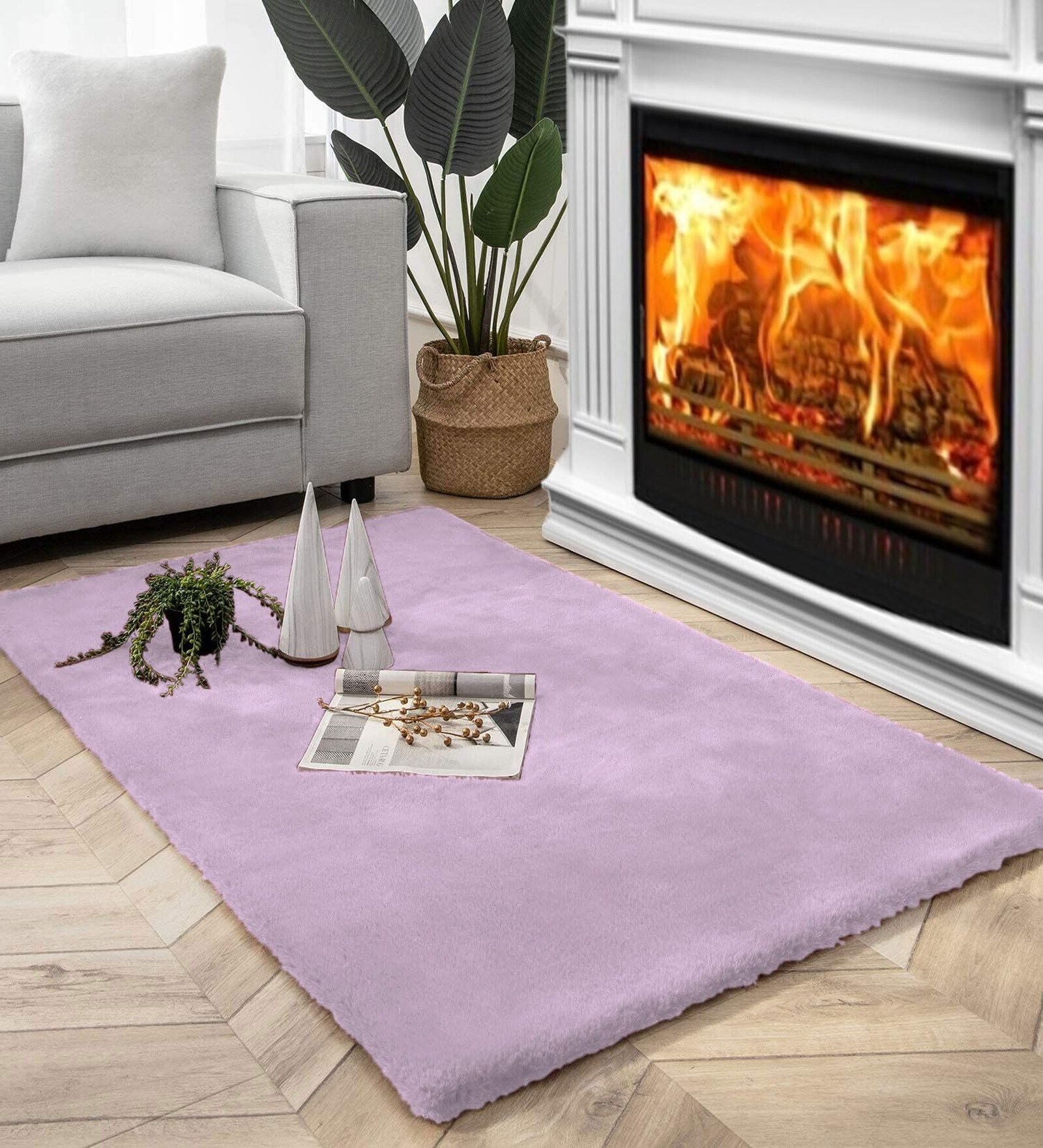 Lilac Solid Polyester 4 X 6 Feet Machine Made Carpet