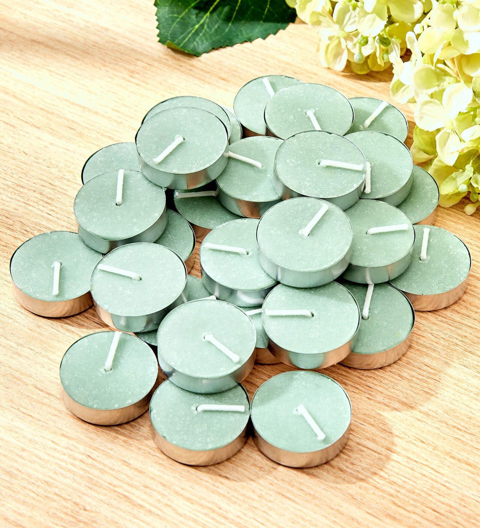 Lilly Scented Set Of 50 Blended Wax Green Color Tealight Candles