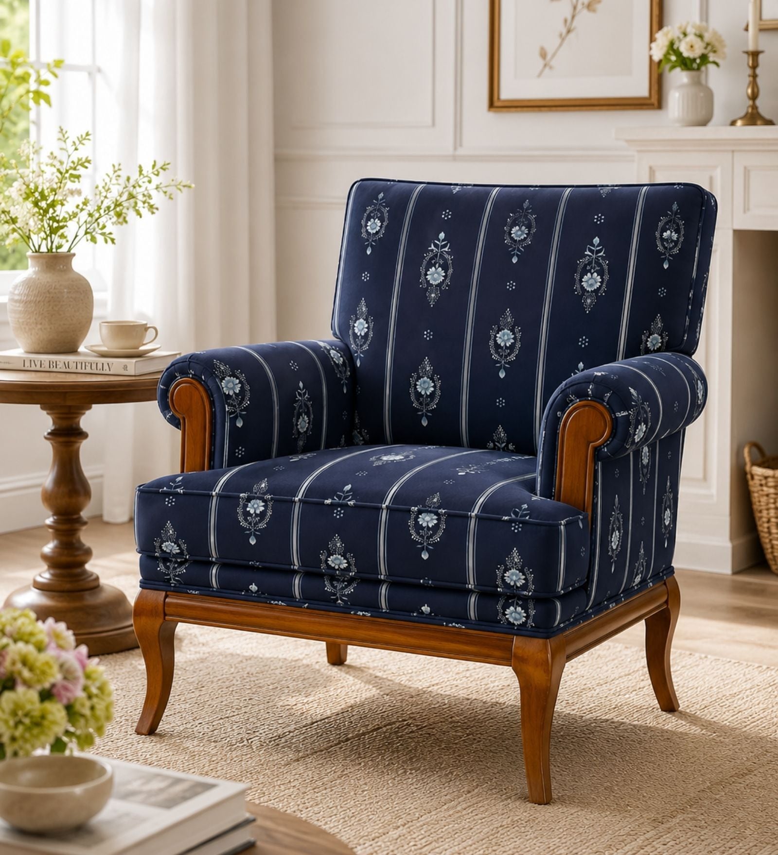 Lilya Teak Wood Arm Chair With Suede Fabric In Multicolor