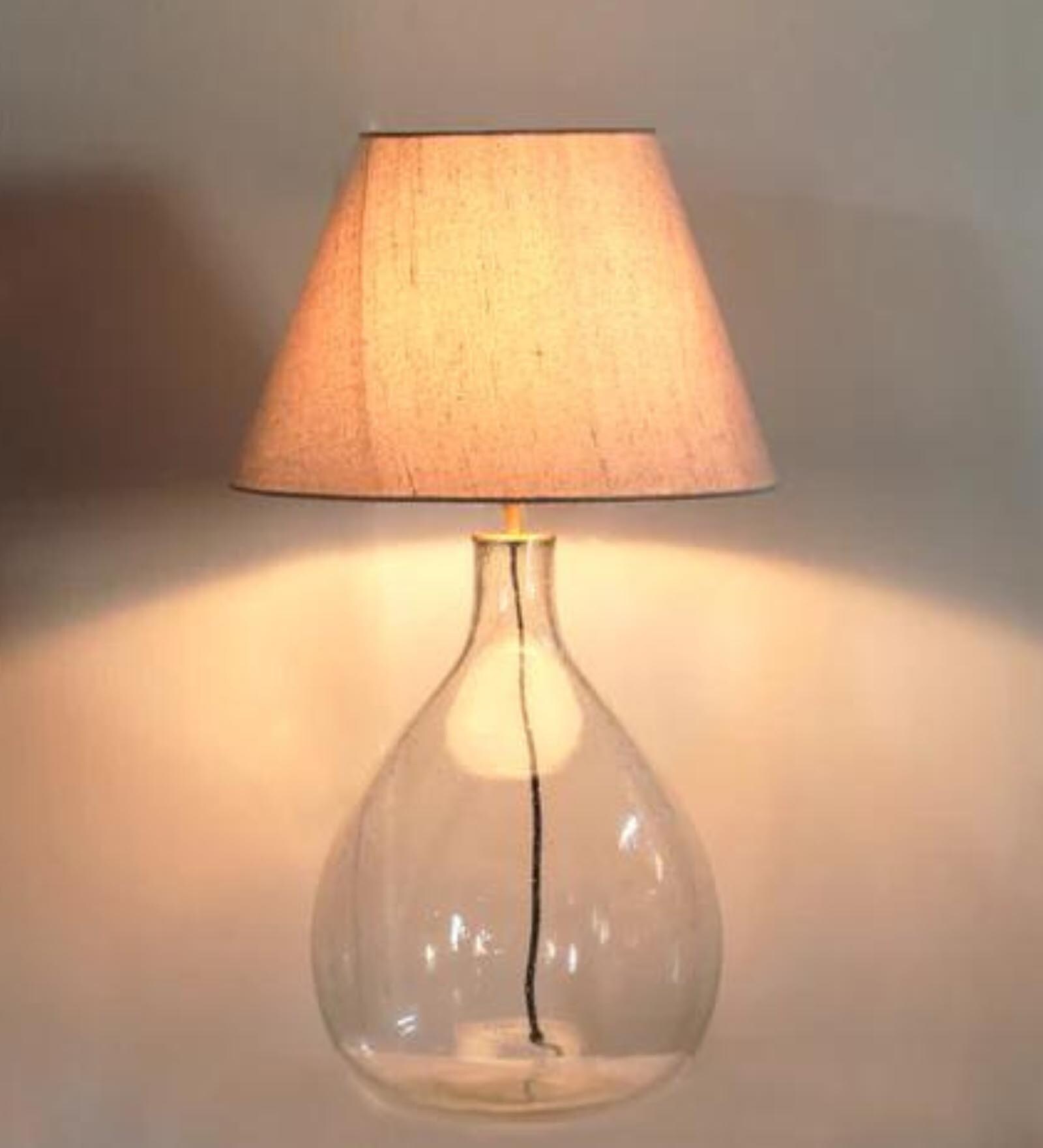 Lima Glass Table Lamp (Clear Glass) with Off- White Cotton Shade