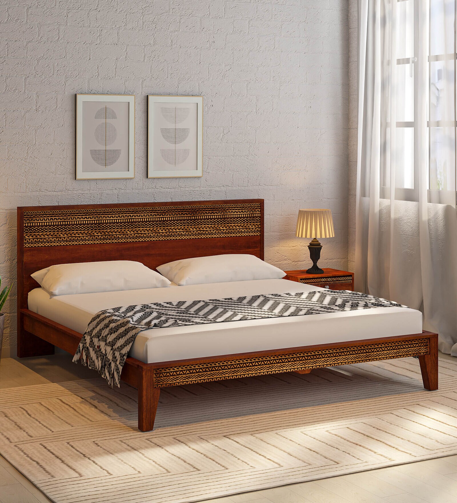 Lima Solid Wood King Size Bed In Honey Oak Finish