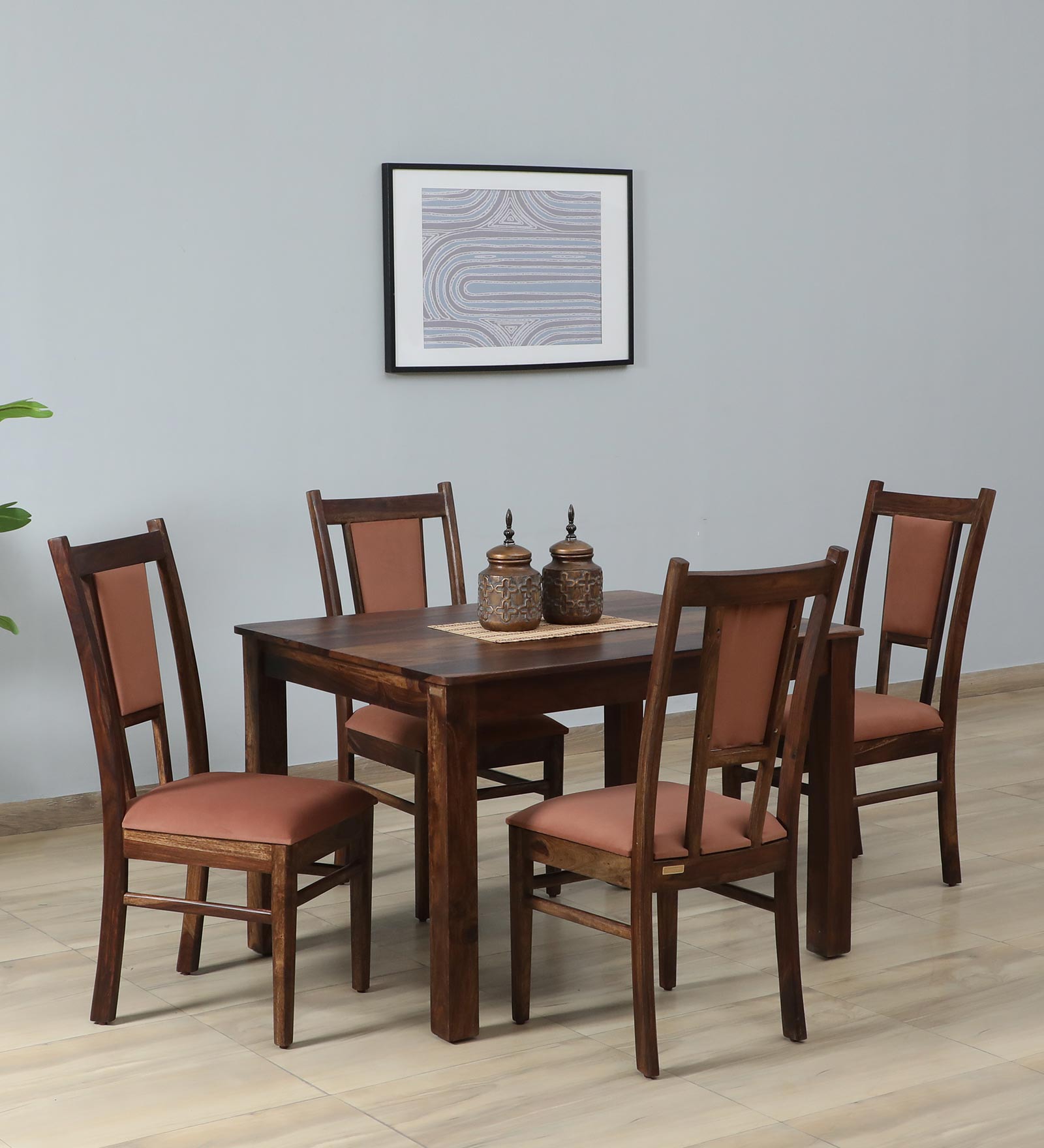 Limburg Sheesham Wood 4 Seater Dining Set In Provincial Teak Finish And Mocha Mousse Colour
