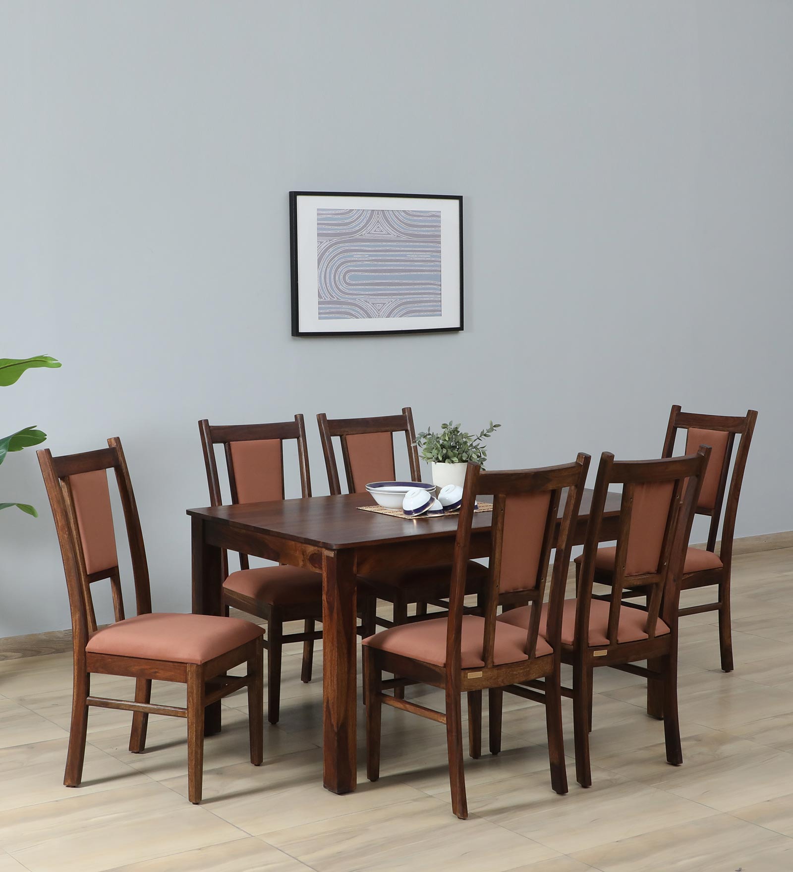 Limburg Sheesham Wood 6 Seater Dining Set In Provincial Teak Finish And Mocha Mousse Colour