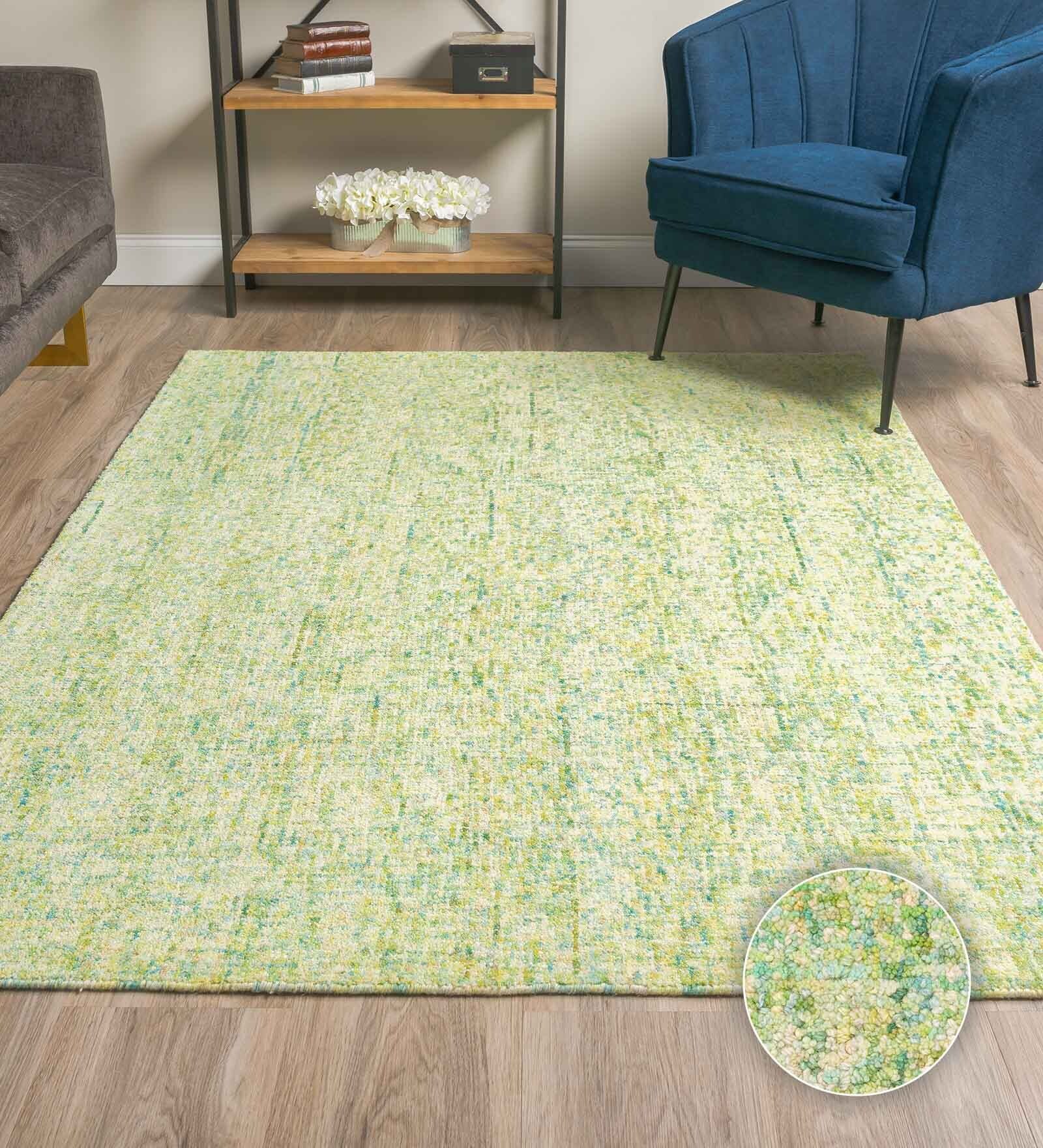 Lime Green & Blue Abstract Wool 6 x 9 Feet Hand Tufted Carpet