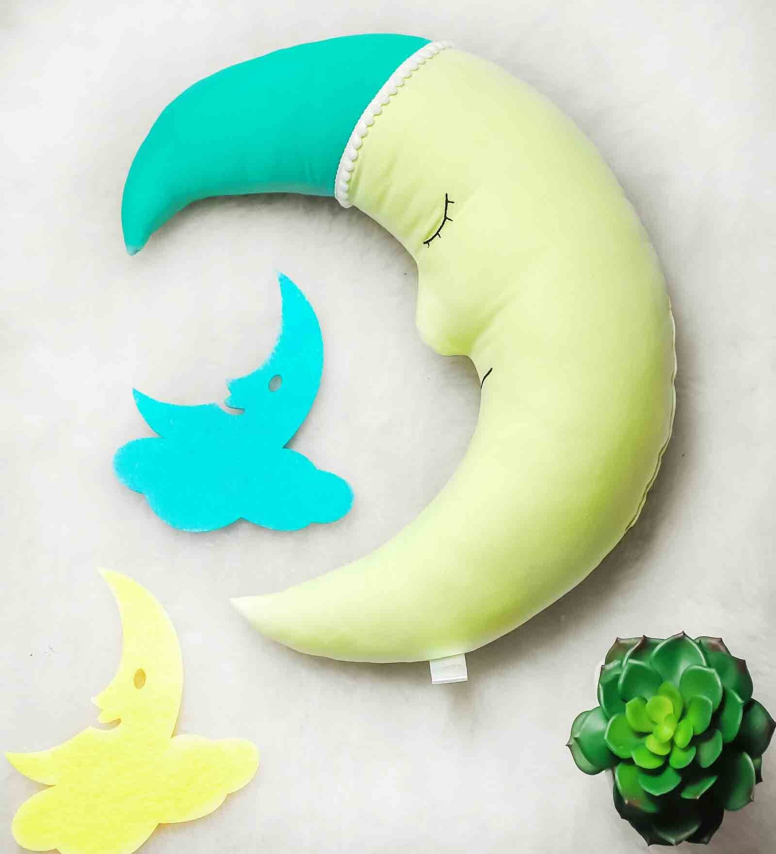 Yellow Poly Cotton Moon Shaped Pillow