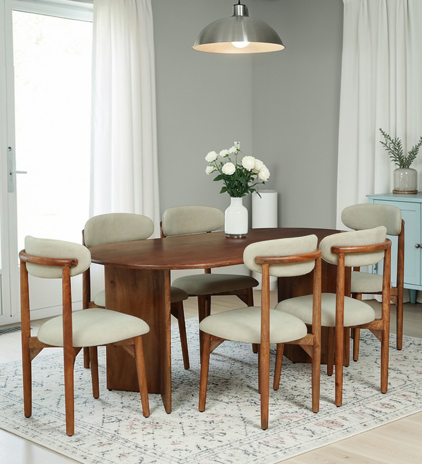 Limoges Mango Wood 6 Seater Dining Set In Mahogany Finish