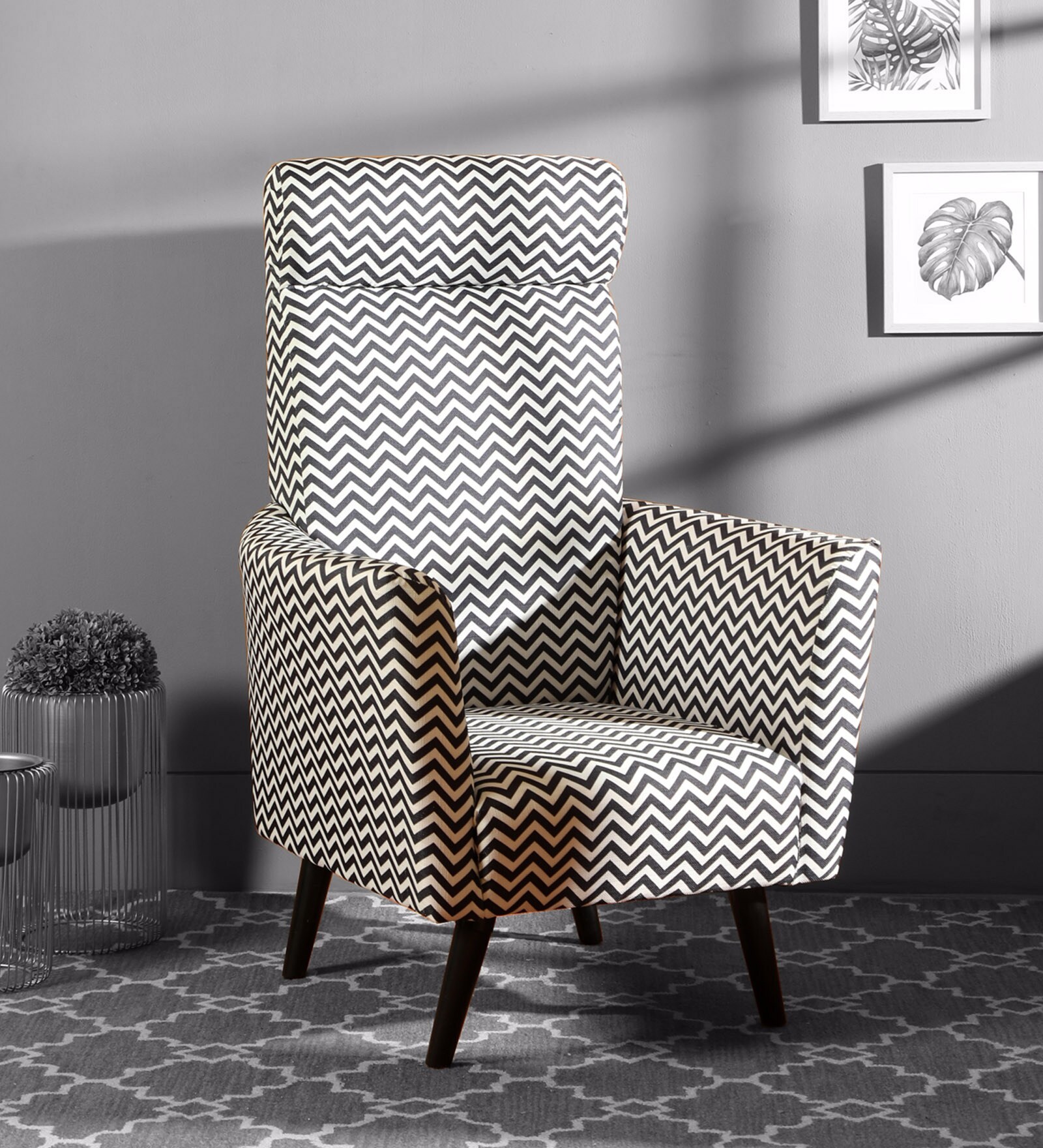 Buy Linda Wing Chair in Black and White Colour - CasaCraft By Pepperfry