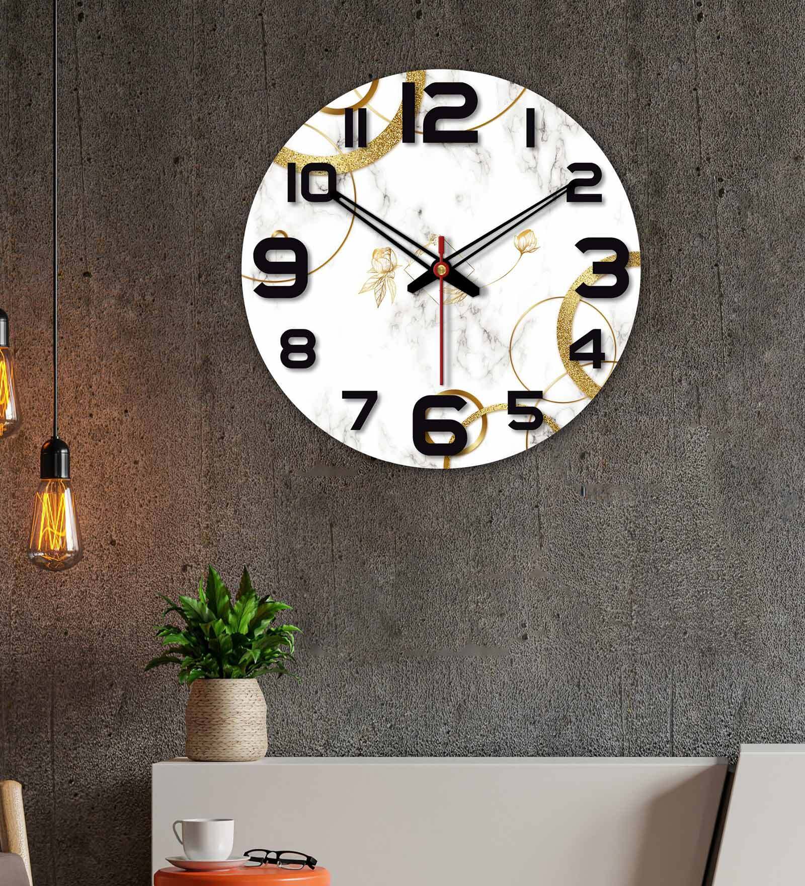 Line Art Rose Flower  Wood Wall Clock In White