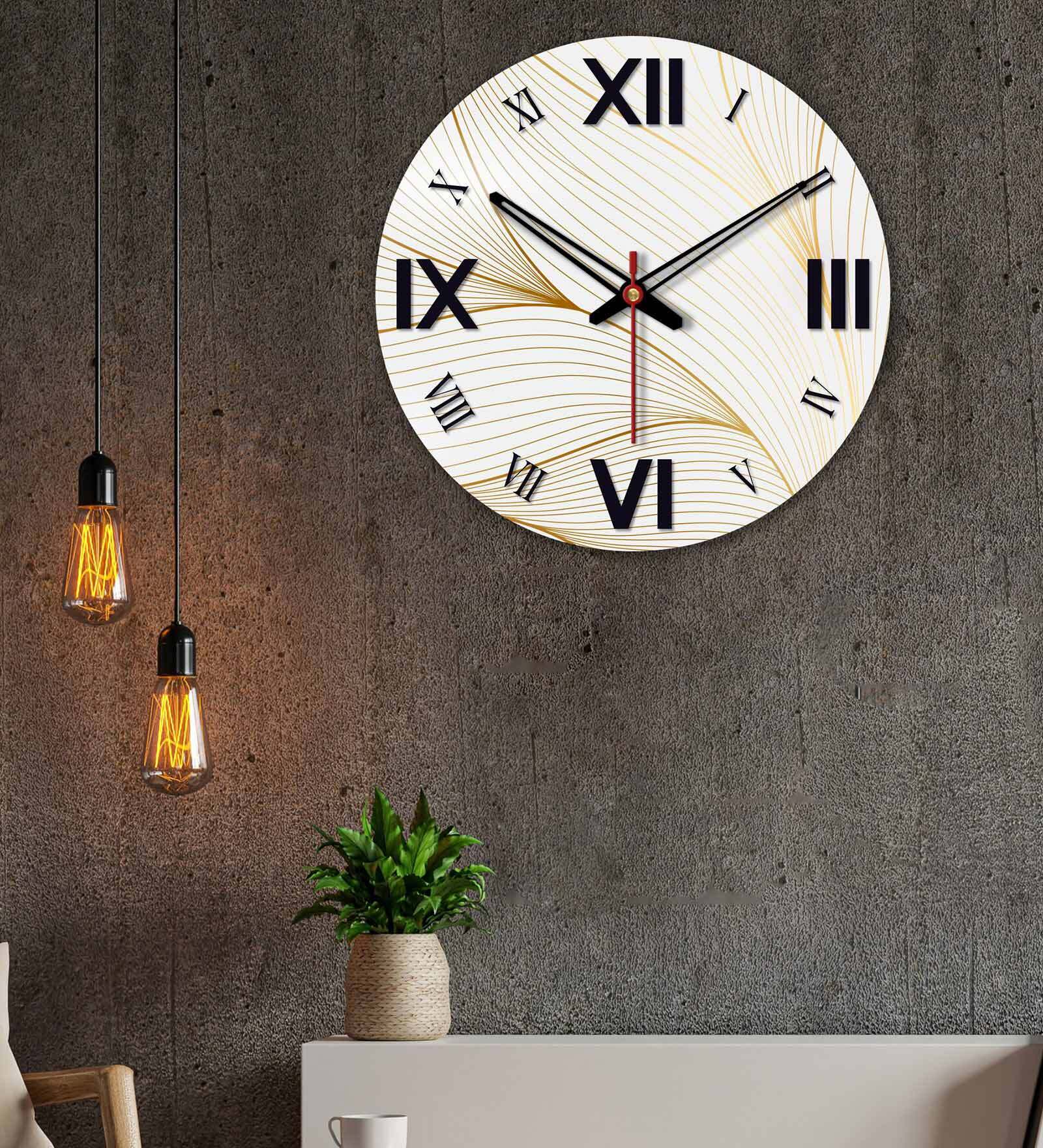Line Waves  Wood Wall Clock In Gold