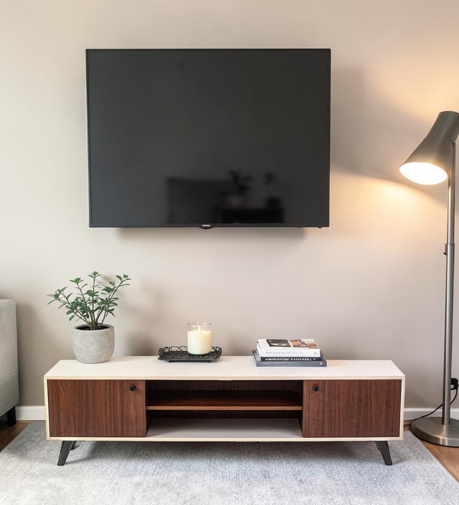 Linea Tv Unit In Smoked Walnut & Beige Finish