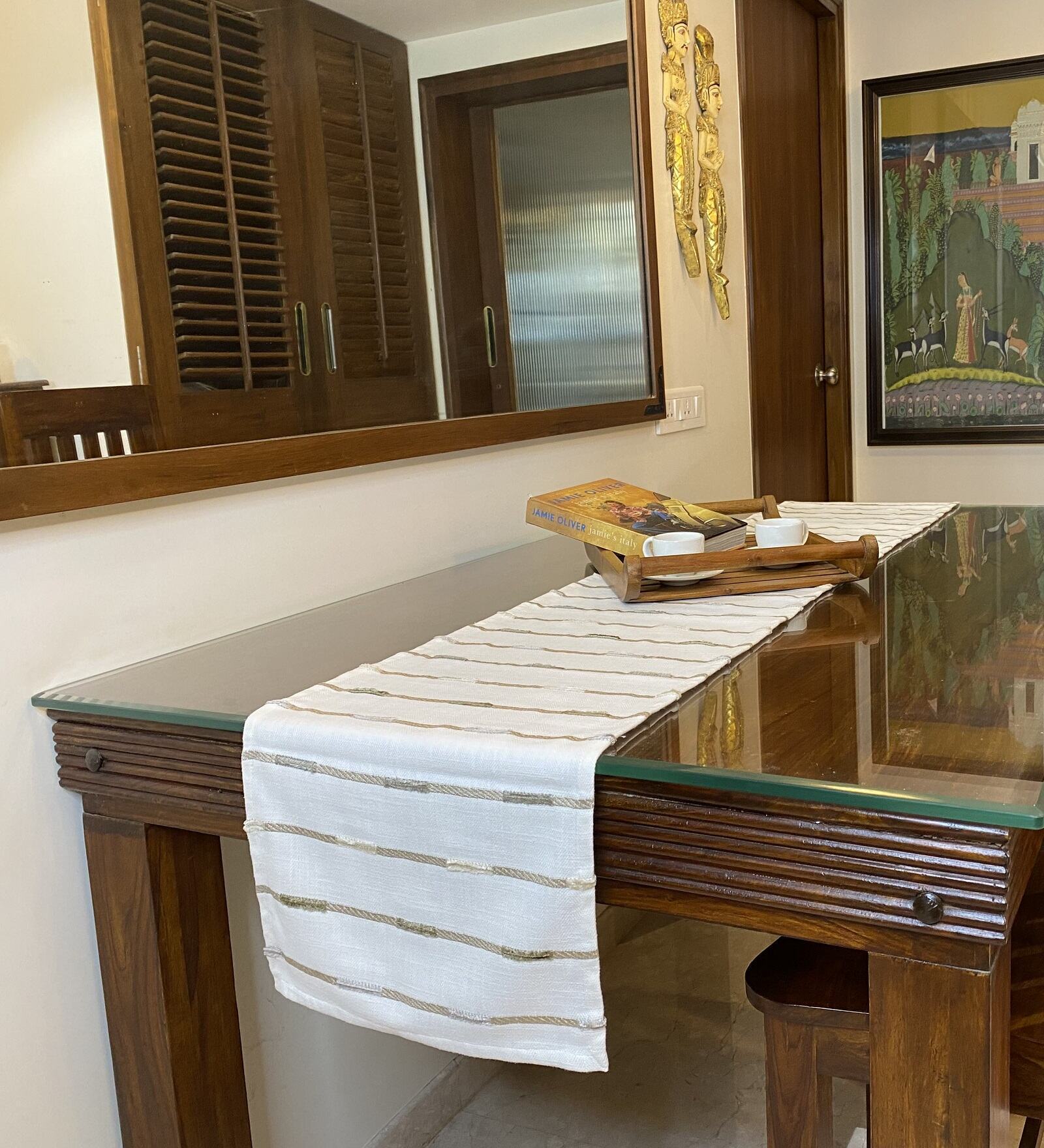 Linear Beige Cotton (72 x13) Inch Table Runner