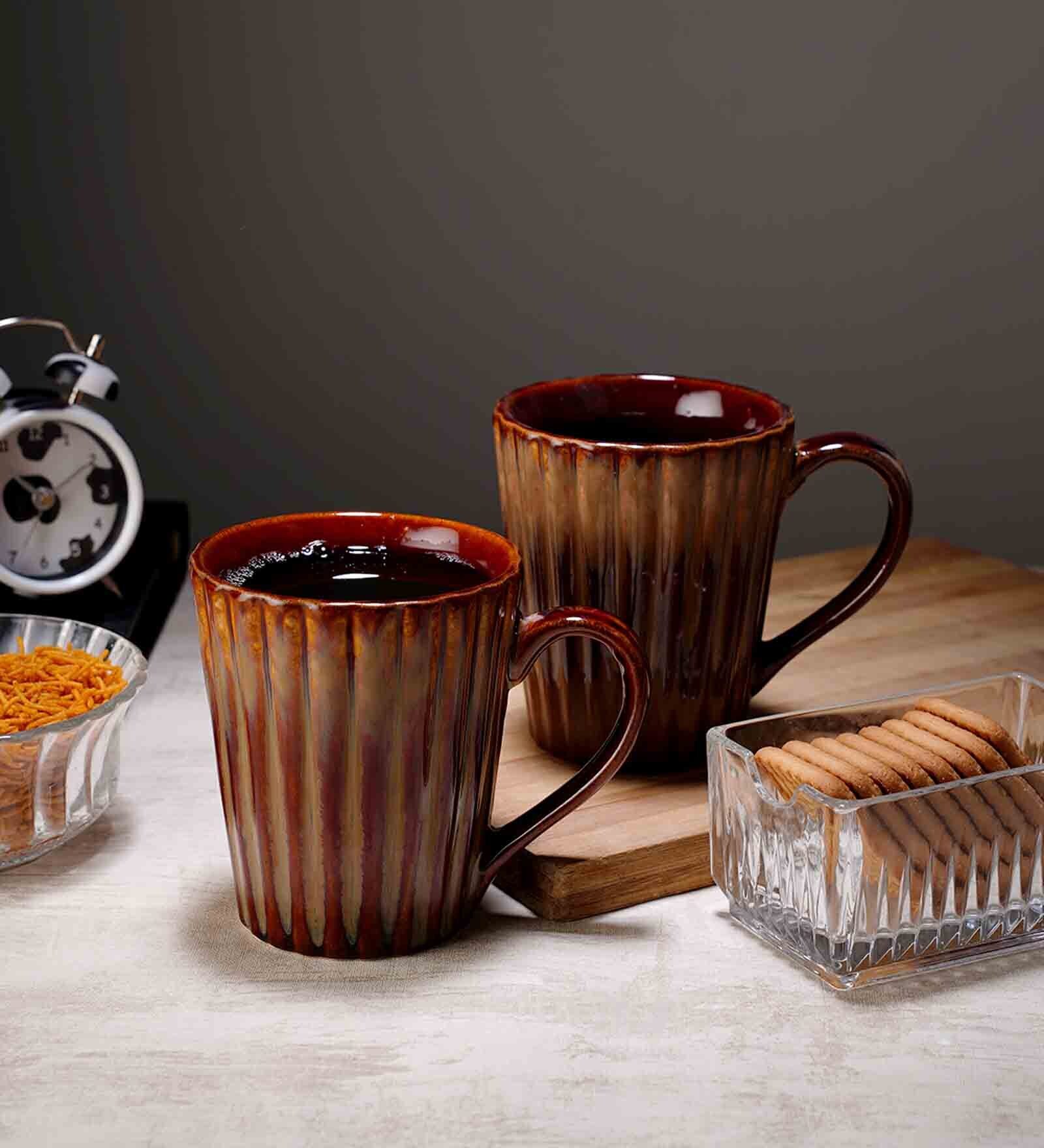 Lined 350Ml Brown Ceramic (Set Of 2 ) Coffee Mug