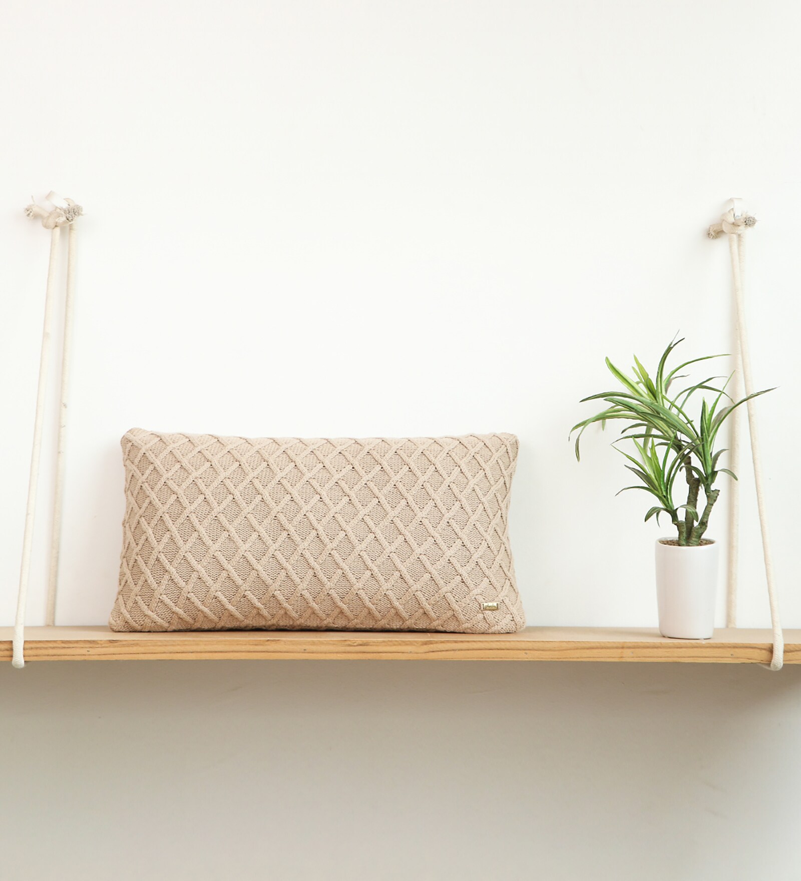 Linen 100% Cotton Crest 12X20 Inches Knitted Cushion Cover