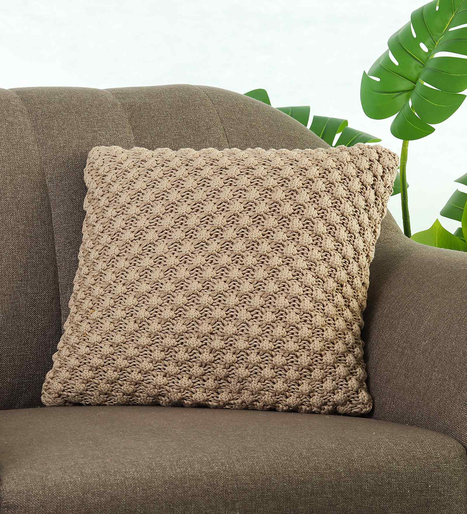 Linen 100% Cotton Popcorn 16X16 Inches Knitted Cushion Cover